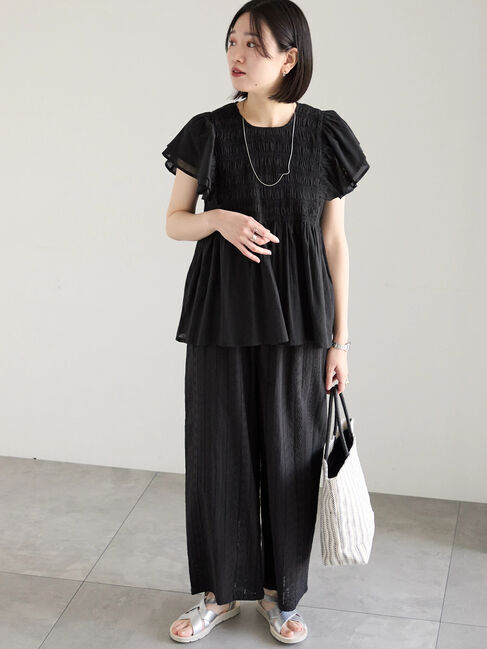 Samansa Mos2 blue「【Made in India】シャーリングブラウス」|シャツ・ブラウス|