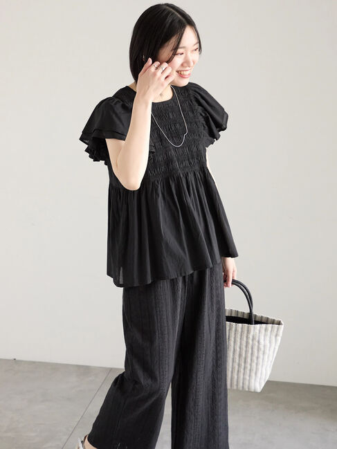 Samansa Mos2 blue「【Made in India】シャーリングブラウス」|シャツ・ブラウス|