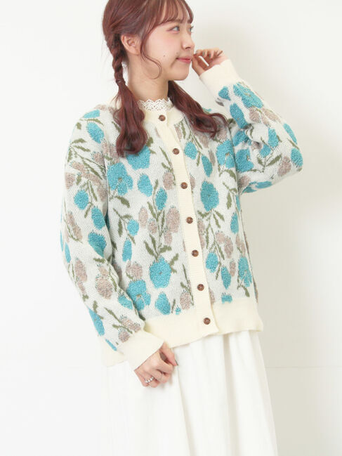 Samansa Mos2「ループ花柄ジャガードニットカーディガン」|カーディガン|