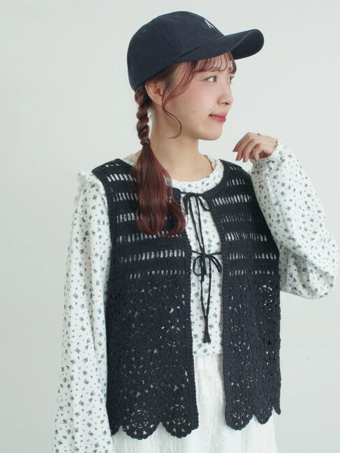 Samansa Mos2「前後2WAYクロシェベスト」|ダウンベスト・ベスト|ブラック