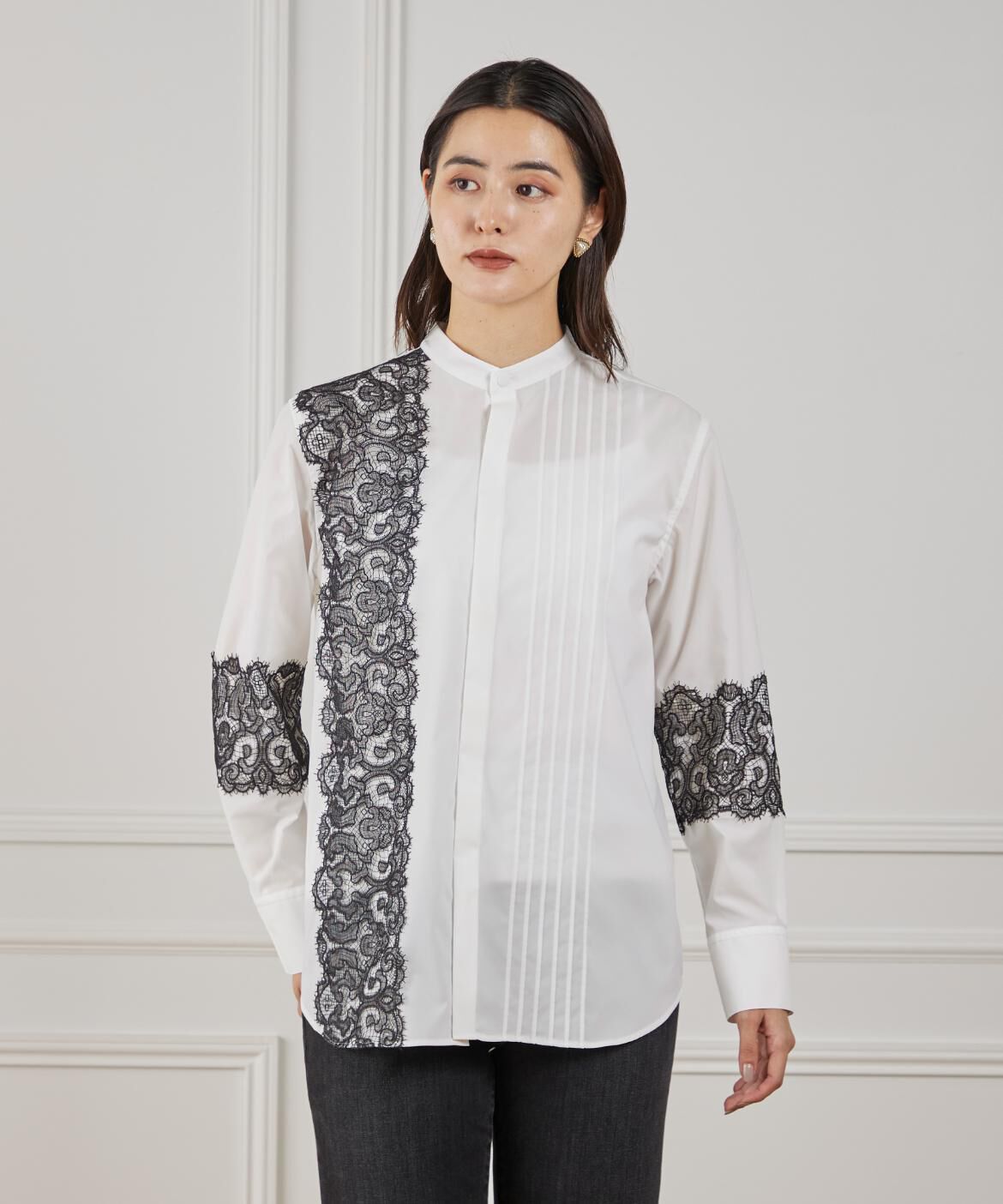 Maglie le cassetto「《M Maglie le cassetto》ユニセックスレースドッキングブラウス」|シャツ・ブラウス|