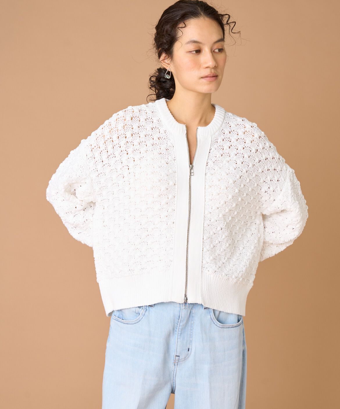 INED「ポップコーン柄ジップアップカーディガン」|カーディガン|
