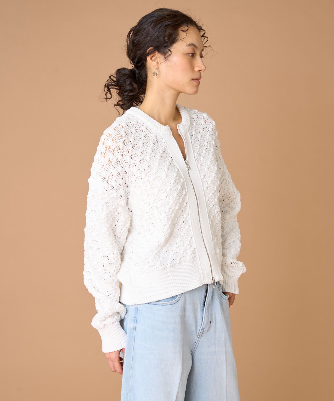 INED「ポップコーン柄ジップアップカーディガン」|カーディガン|