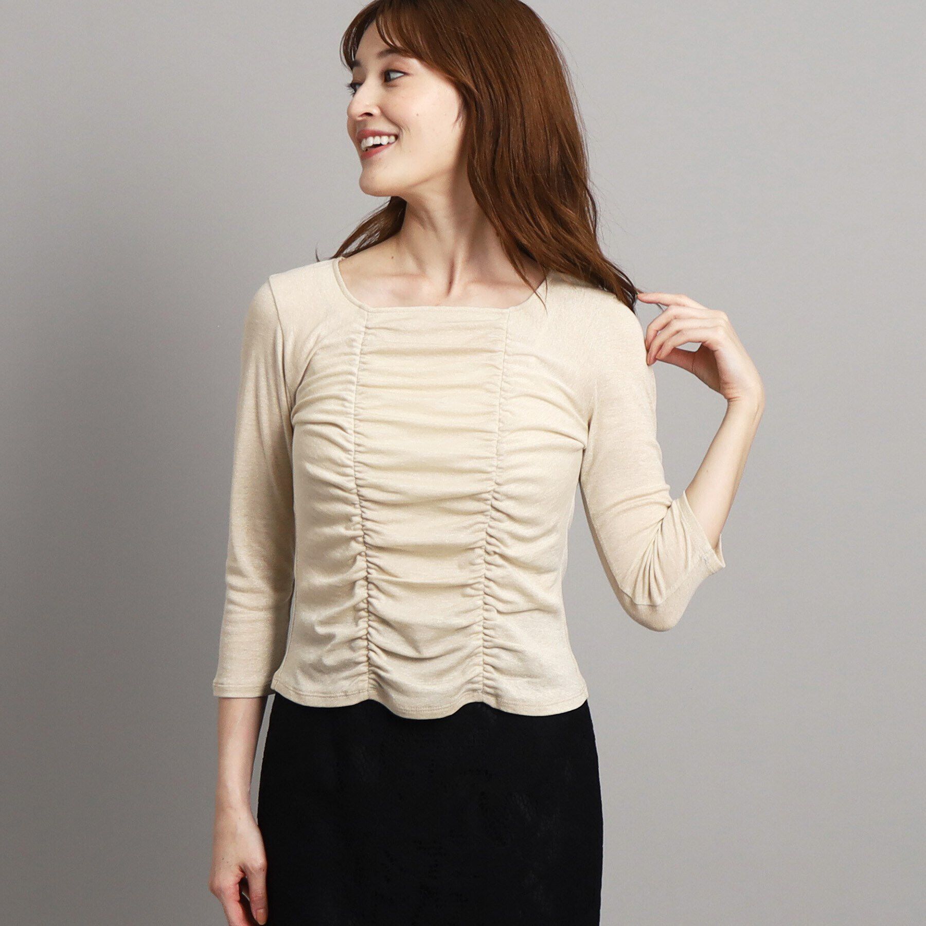 COUP DE CHANCE「新色追加【洗える/日本製/ジャケットインナーにおすすめ】華やかギャザーラメジャージ」|Tシャツ・カットソー|