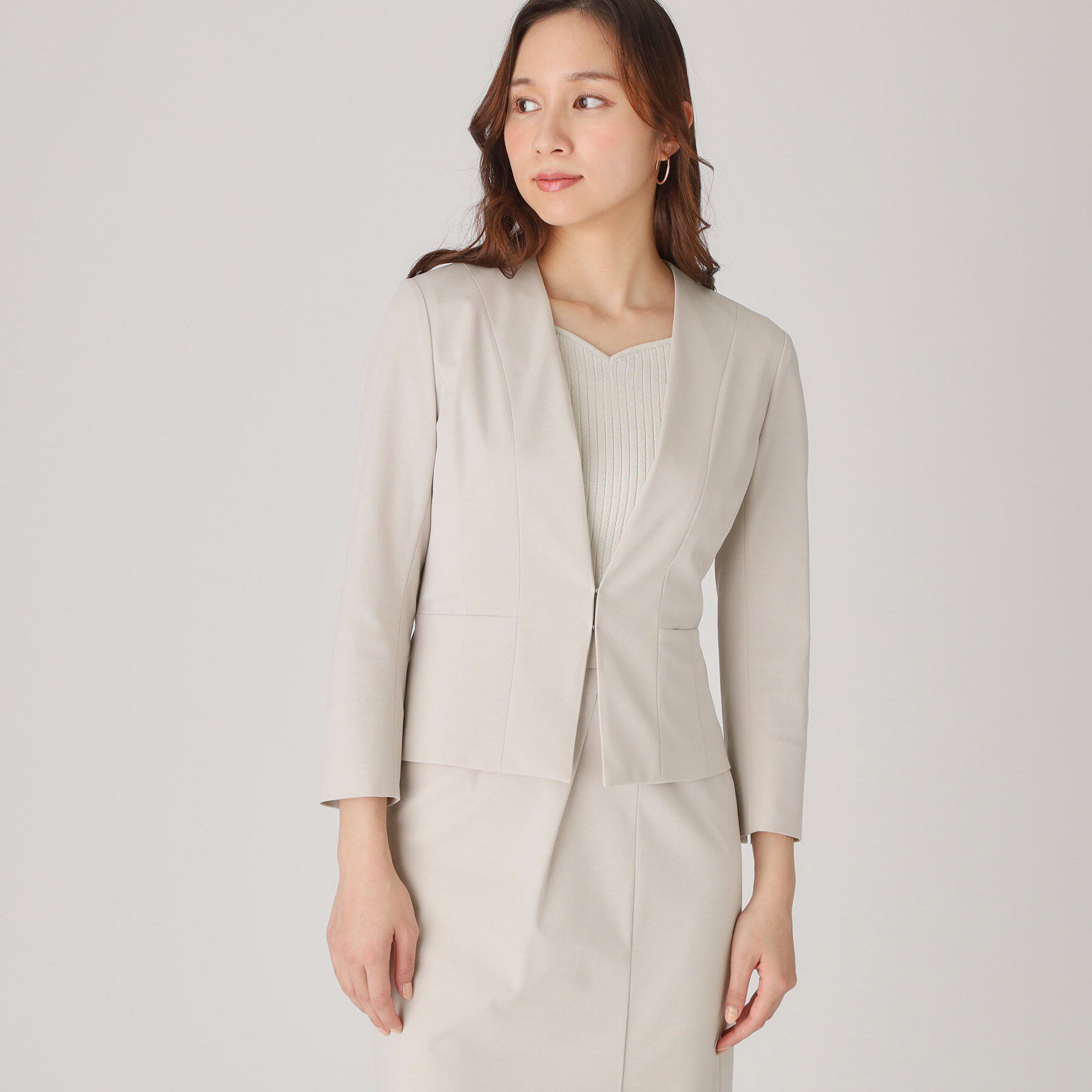 COUP DE CHANCE「【洗える／日本製】細見えカラーレスジャケット」|ノーカラージャケット|