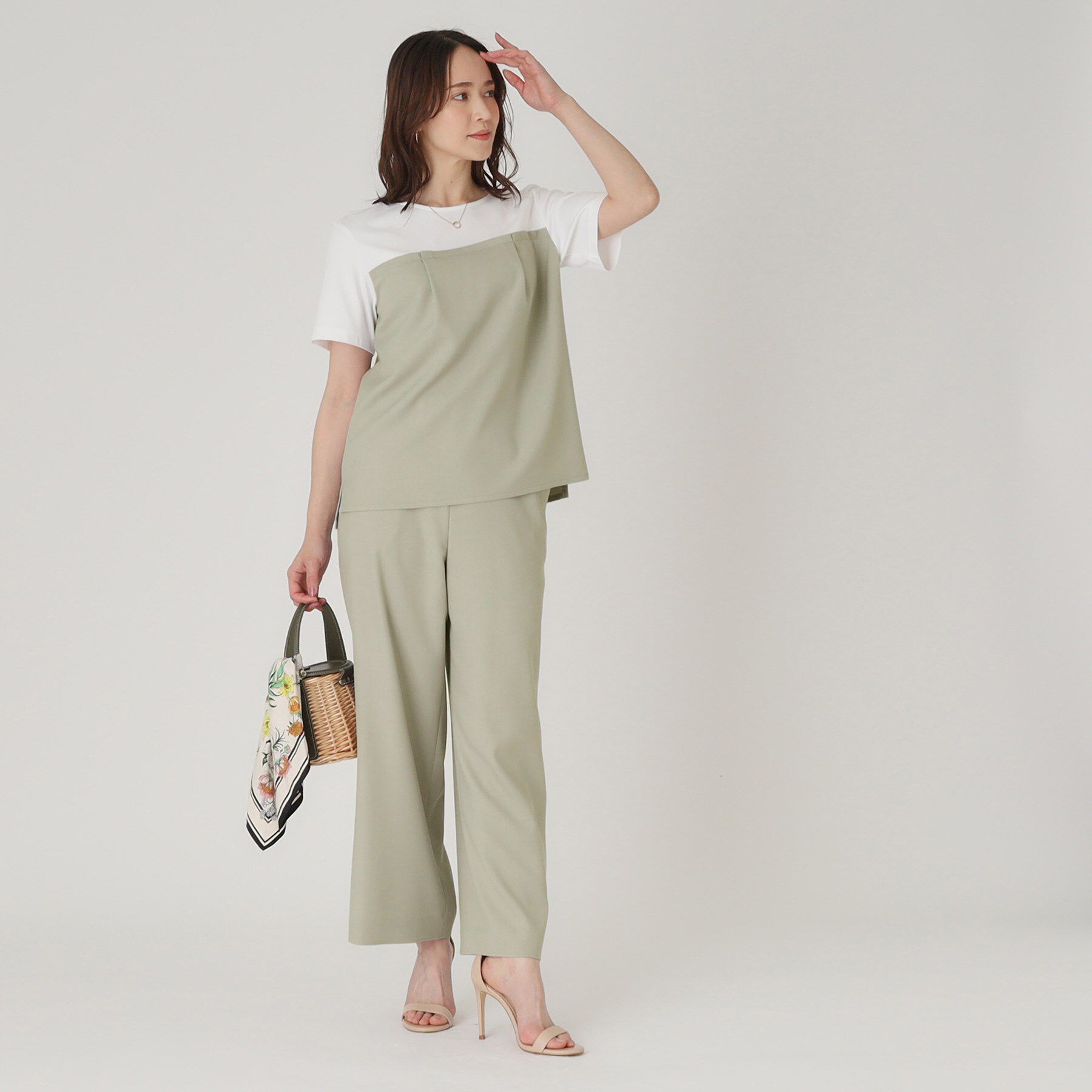 COUP DE CHANCE「【洗える／日本製／ビスチエレイヤード風／セットアップ可】異素材組合せのジャージプルオーバー」|Tシャツ・カットソー|