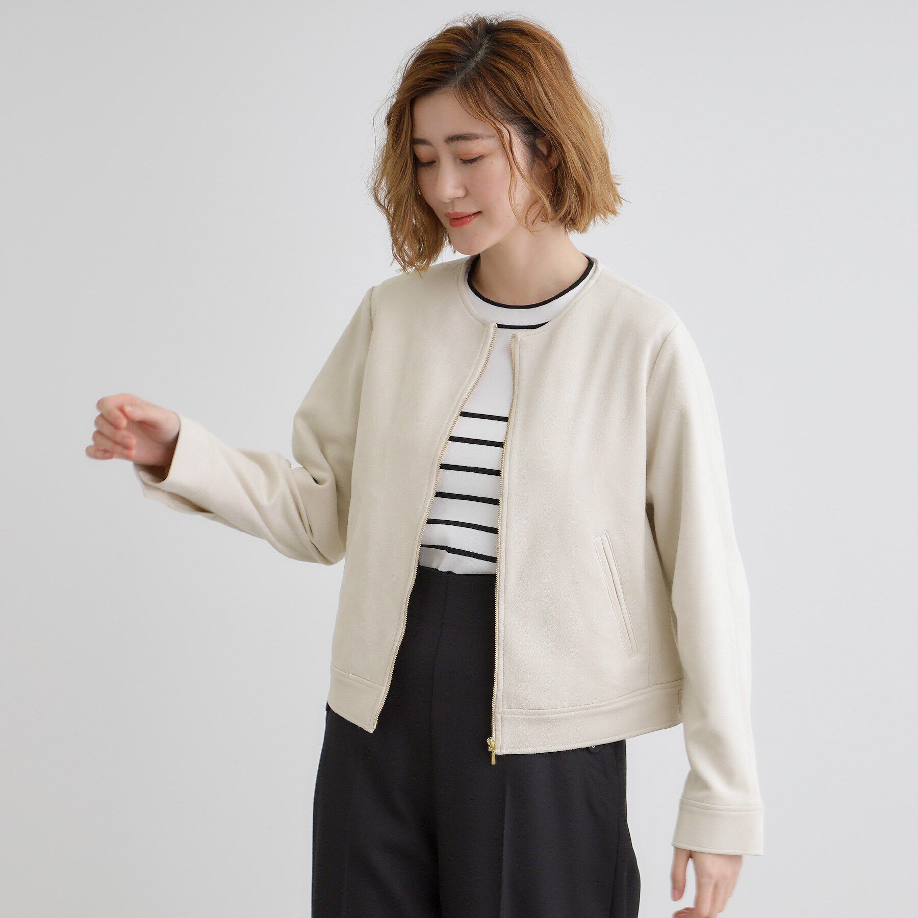 grove「スエードライクノーカラージャケット」|ブルゾン・スタジャン|