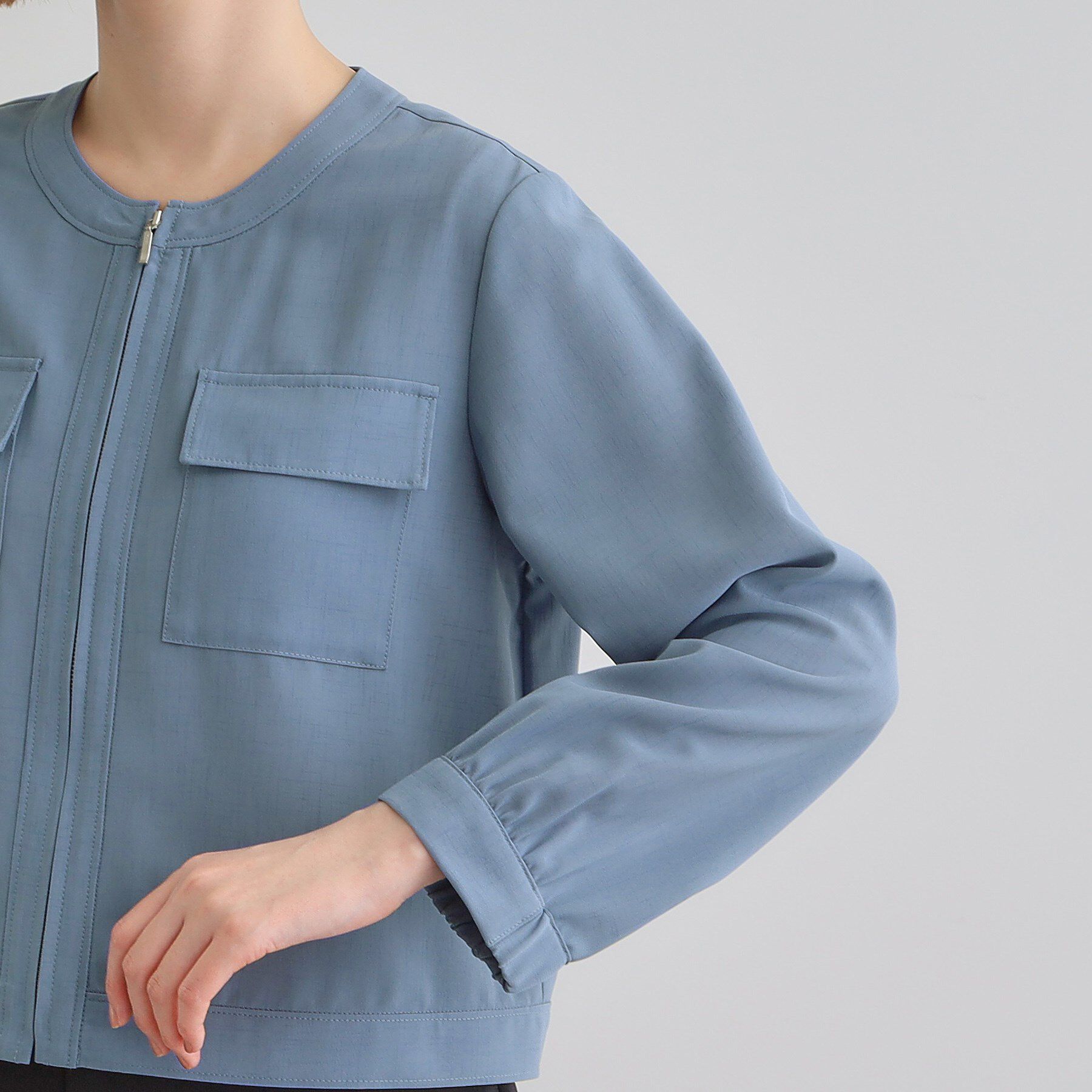 grove「麻調ノーカラーシアーブルゾン」|ブルゾン・スタジャン|