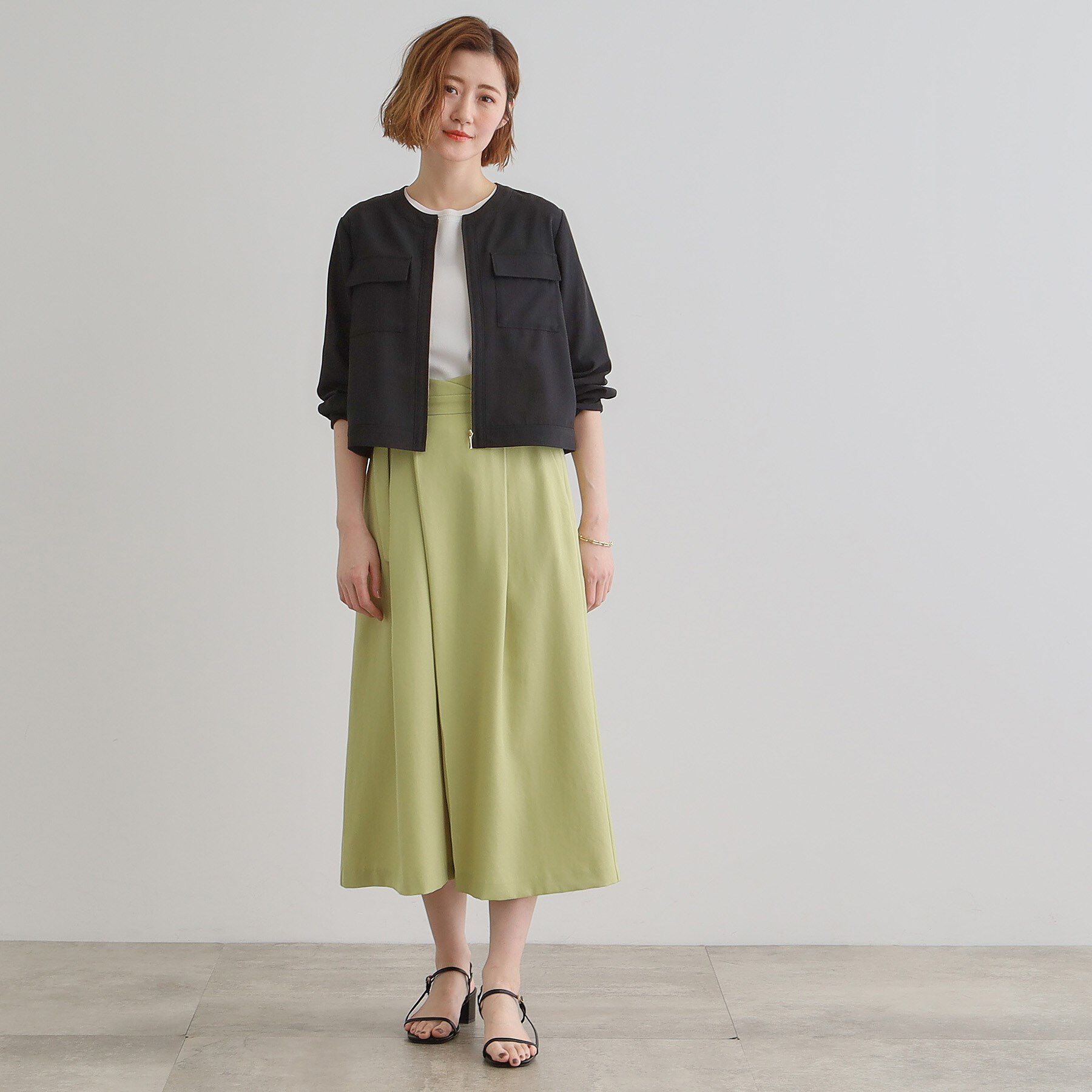 grove「麻調ノーカラーシアーブルゾン」|ブルゾン・スタジャン|