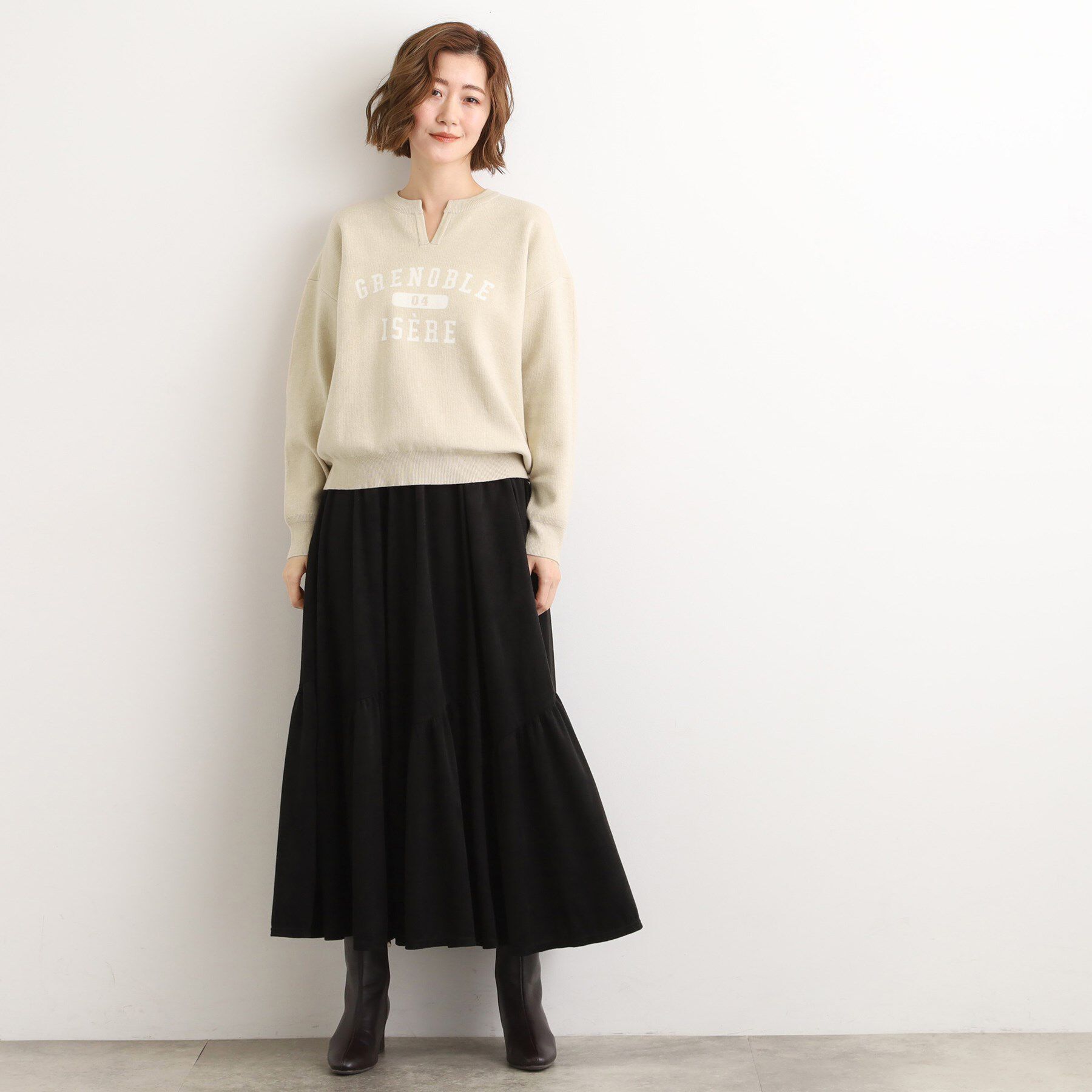 grove「カレッジロゴキーネックニット」|ニット・セーター|