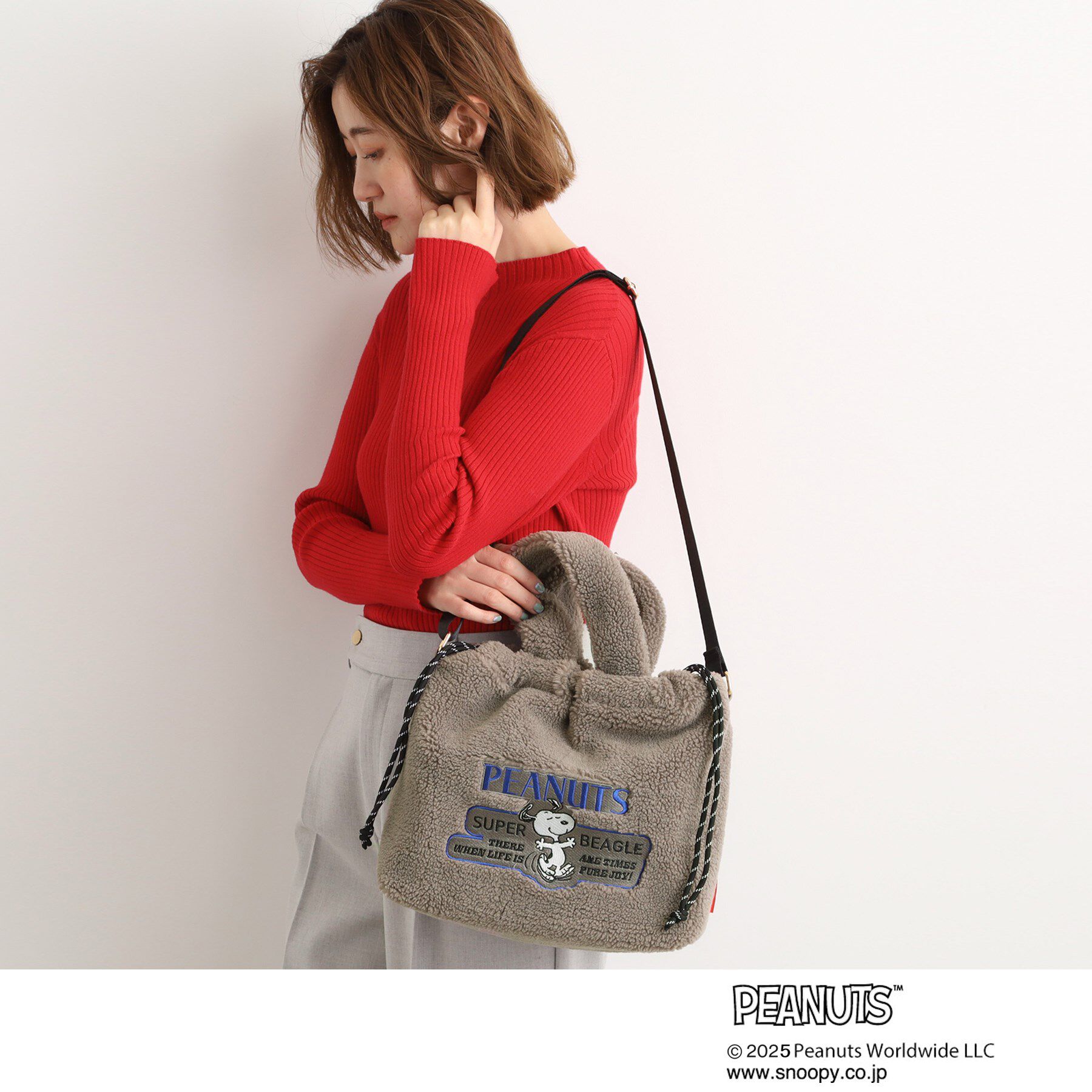 grove「【PEANUTS】ボア巾着トート」|トートバッグ|