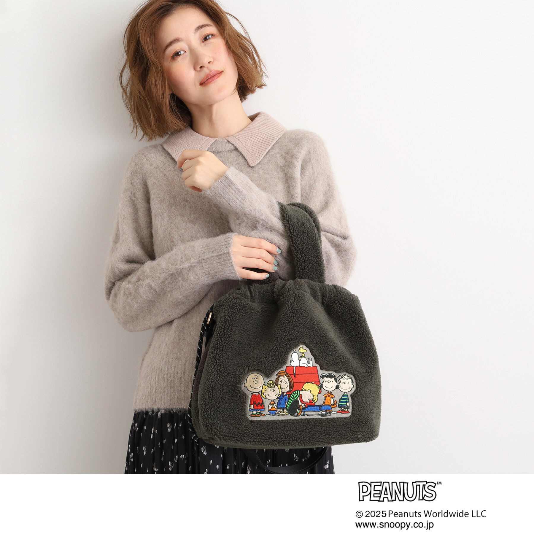 grove「【PEANUTS】ボア巾着トート」|トートバッグ|