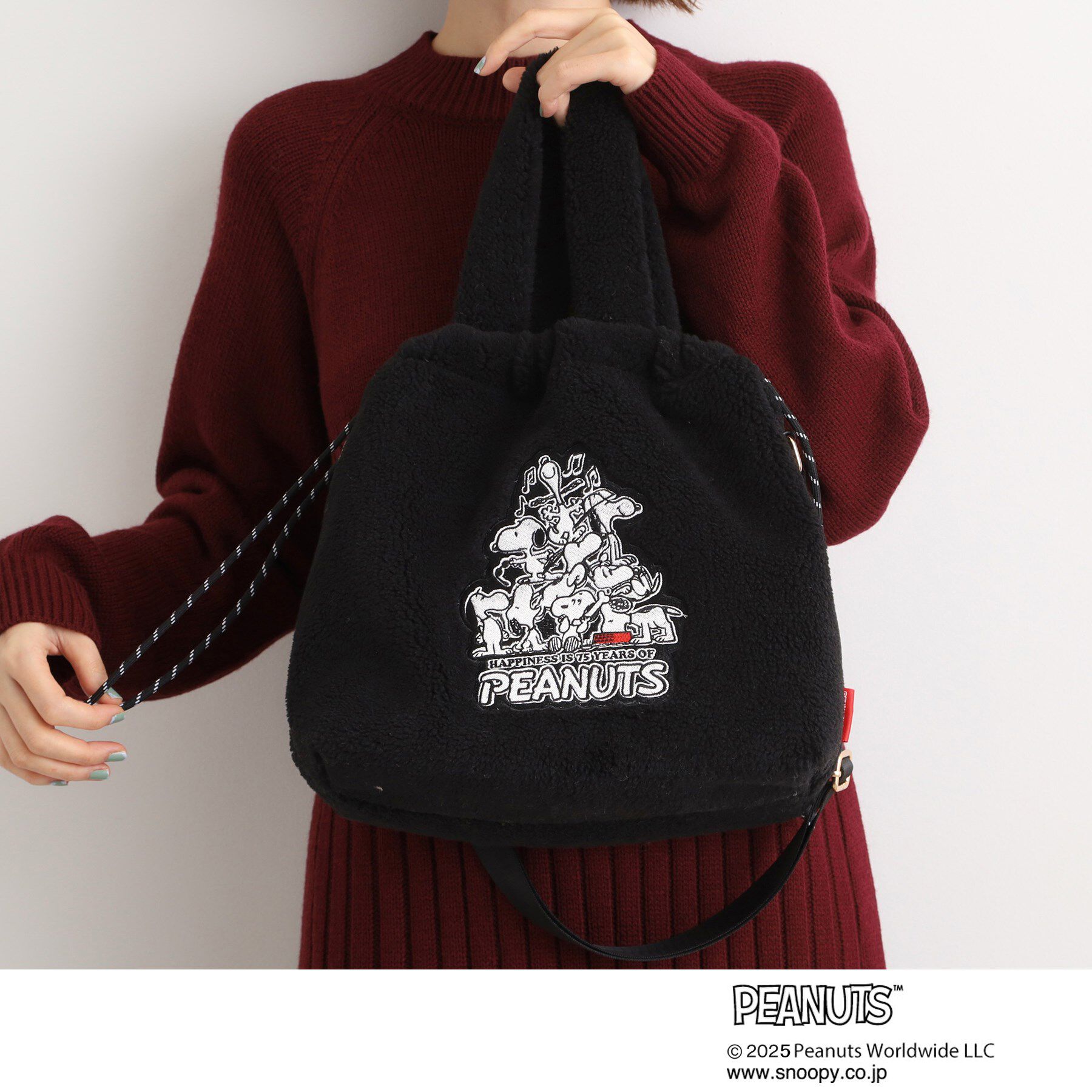 grove「【PEANUTS】ボア巾着トート」|トートバッグ|ブラック(019)