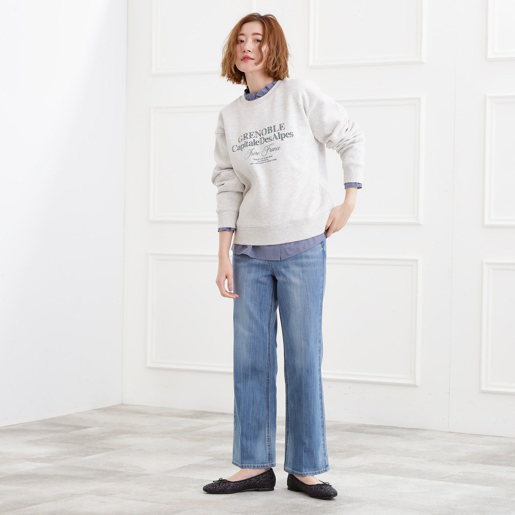 grove「【選べる着丈】美シルエットデニムソフトフレアーパンツ」|デニム|