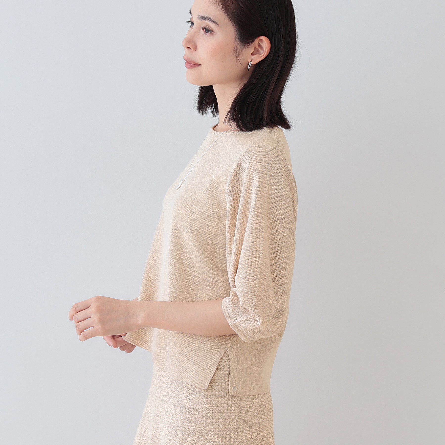 INDIVI「【洗える／和紙混素材／SETUP可能】バルーンスリーブニット」|ニット・セーター|