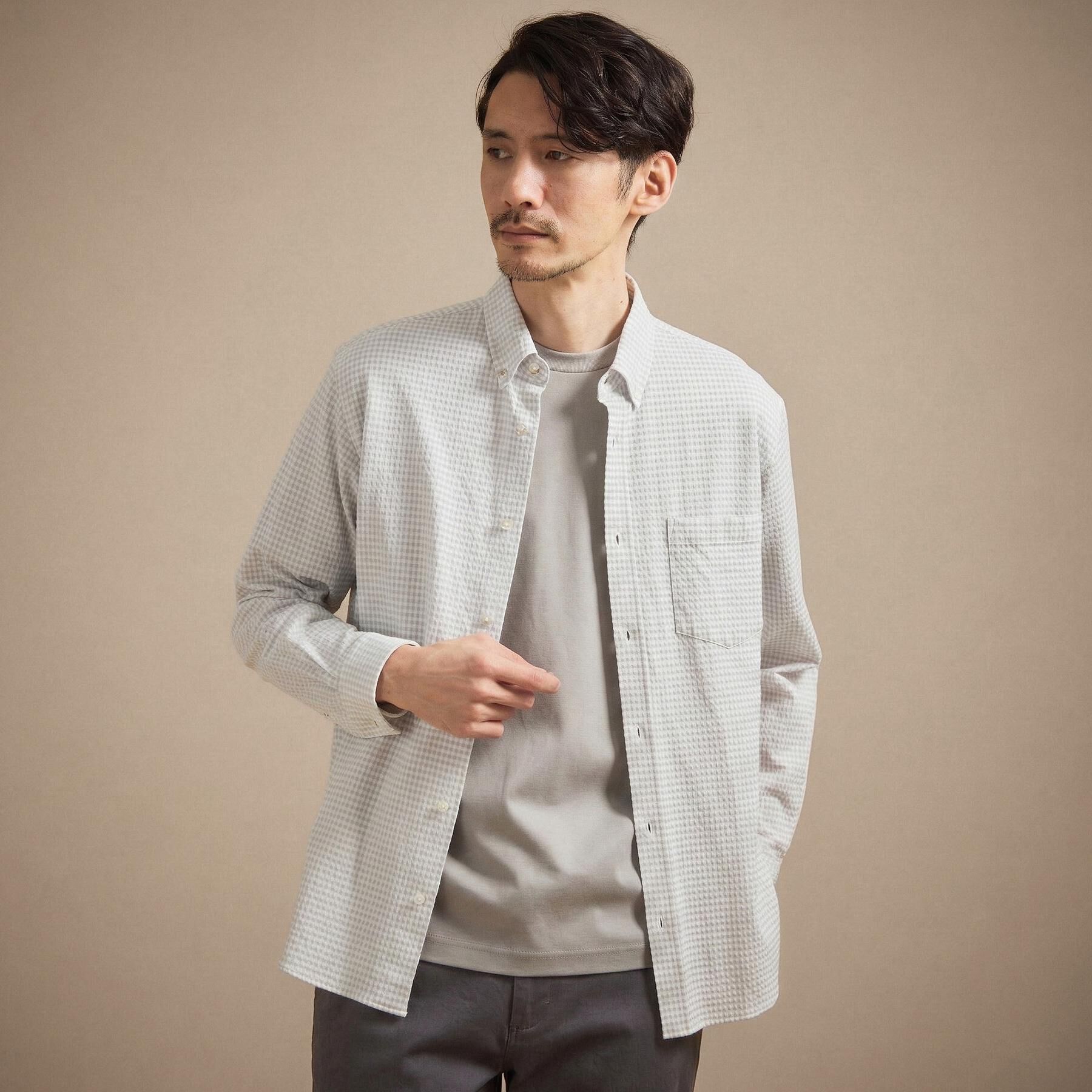 TAKEO KIKUCHI「【抗菌防臭】サッカーギンガムチェック ボタンダウンシャツ」|シャツ・ブラウス|ライトグレー(211