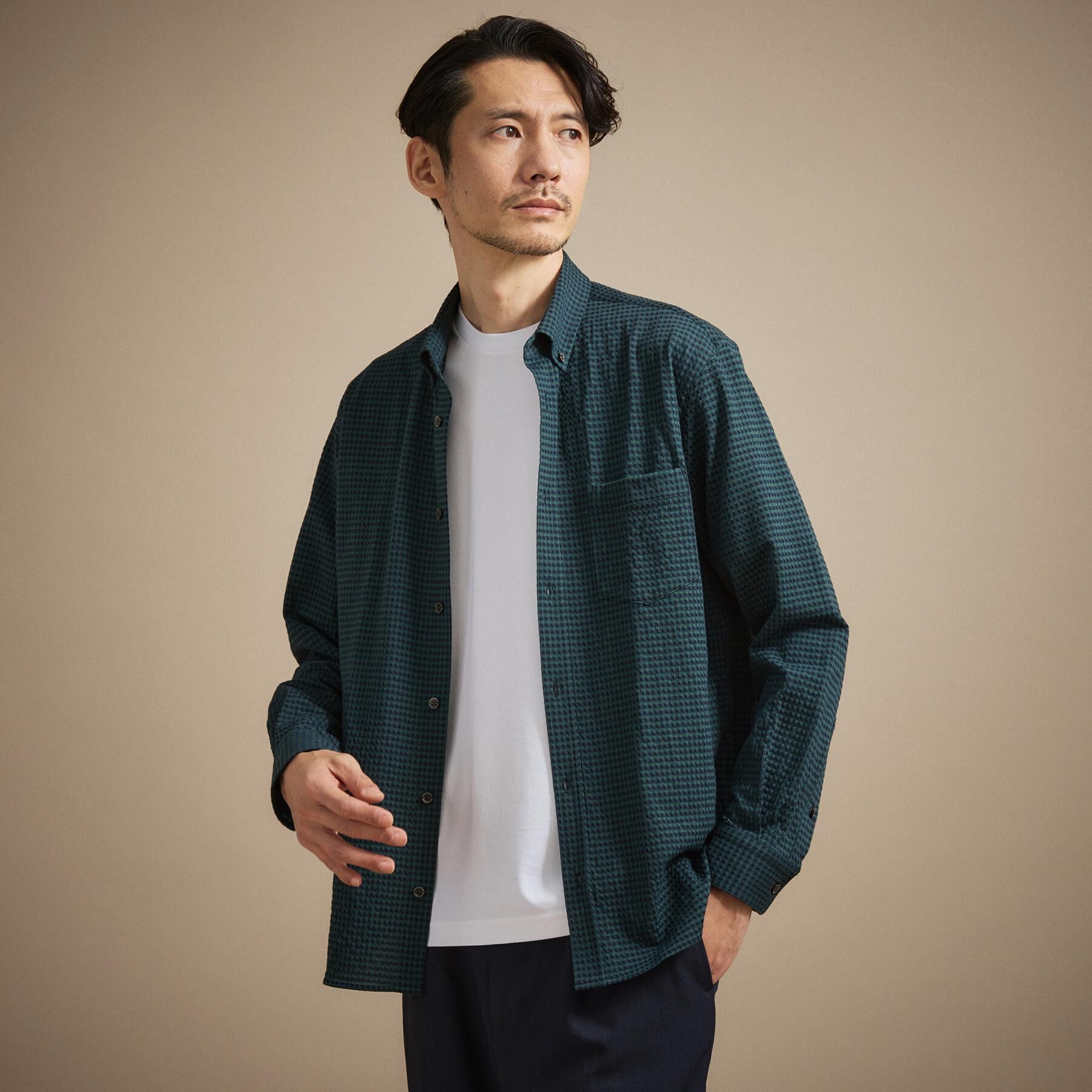 TAKEO KIKUCHI「【抗菌防臭】サッカーギンガムチェック ボタンダウンシャツ」|シャツ・ブラウス|グリーン(224)