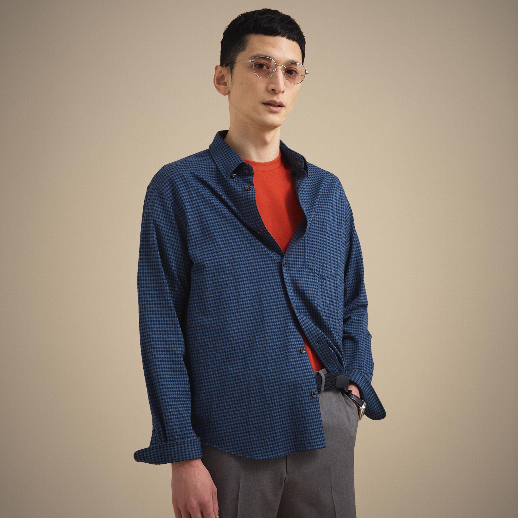 TAKEO KIKUCHI「【抗菌防臭】サッカーギンガムチェック ボタンダウンシャツ」|シャツ・ブラウス|ブルー(293)