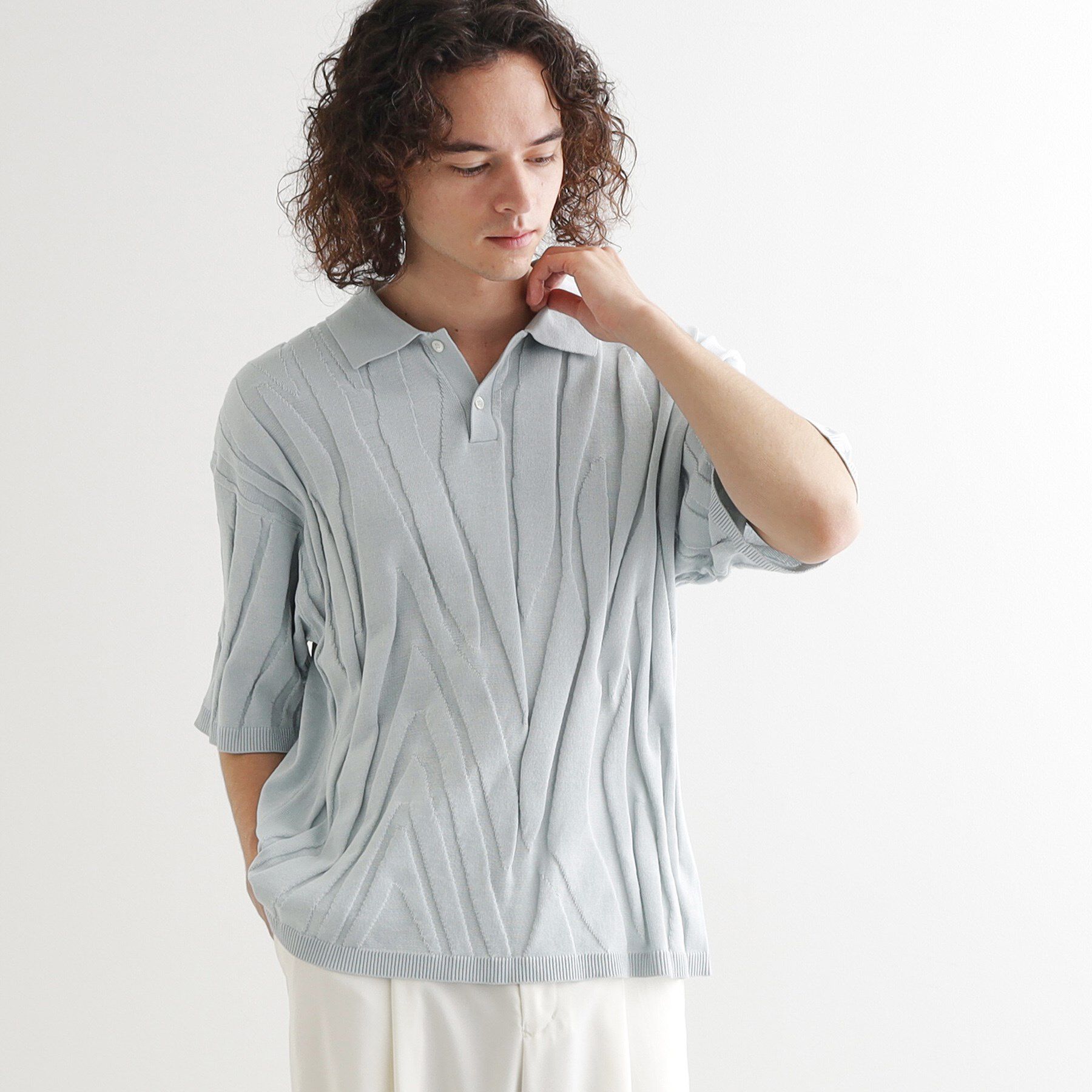 tk.TAKEO KIKUCHI「ジャカードニットポロ」|ニット・セーター|ブルー(091)