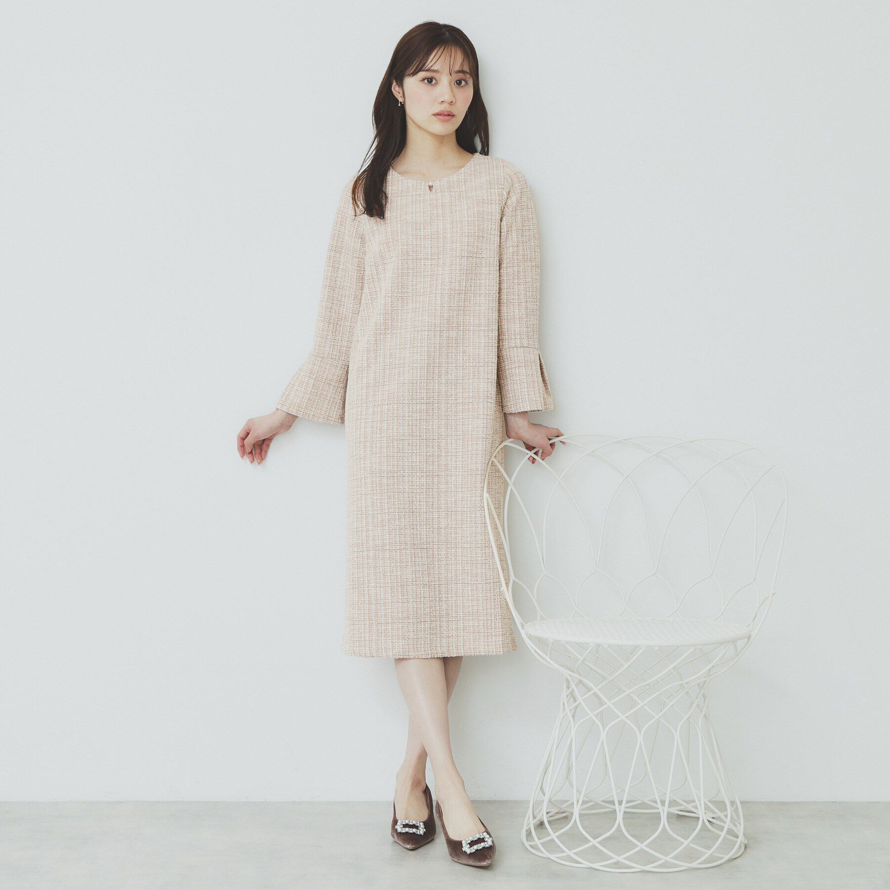 index「ストレッチラメツイードワンピース【洗濯機洗い可】」|ワンピース|
