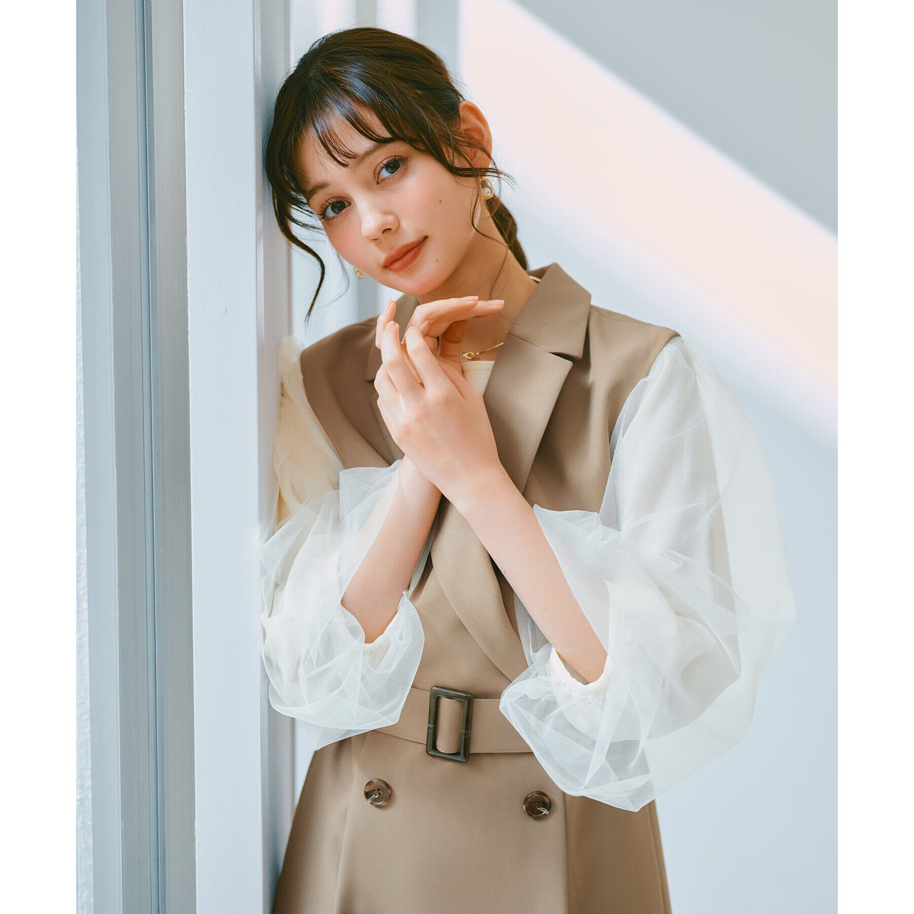 index「衿付きトレンチワンピース【洗濯機洗い可/防シワ/イージーアイロン】」|ワンピース|