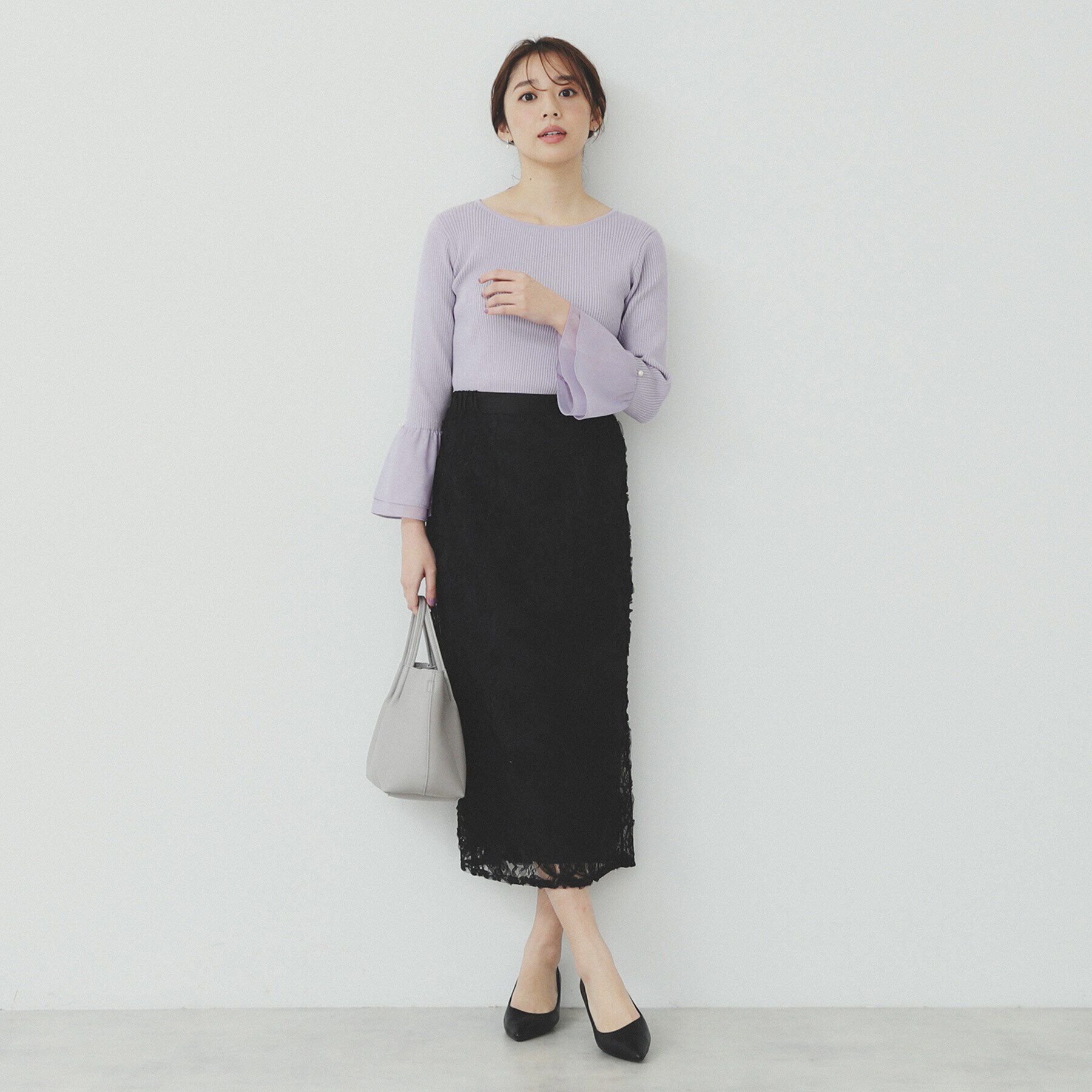 index「フレアスリーブリブニット【洗濯機洗い可】」|ニット・セーター|