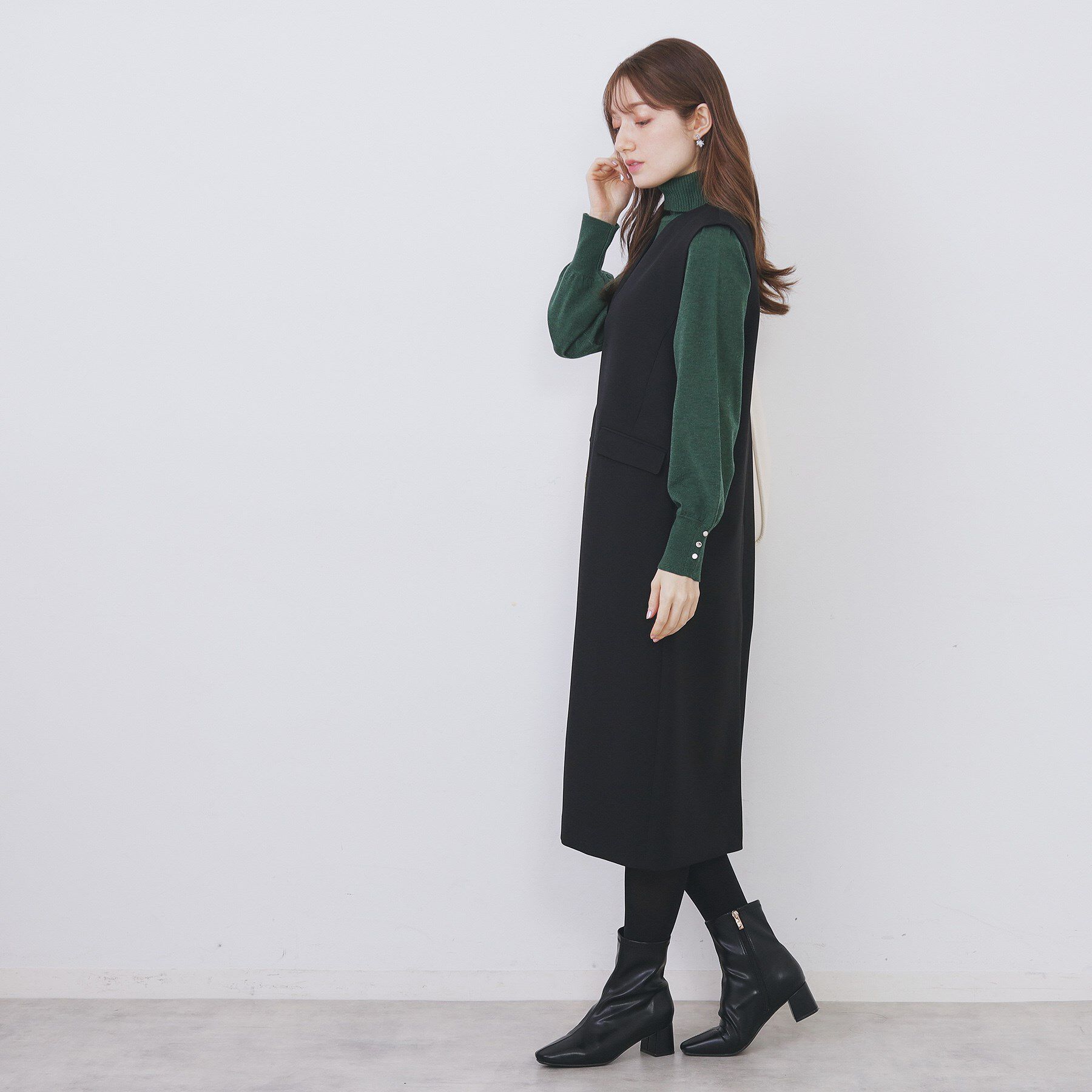 index「キーネックジャンスカ【洗濯機OK/防シワ/イージーアイロン】」|ワンピース|