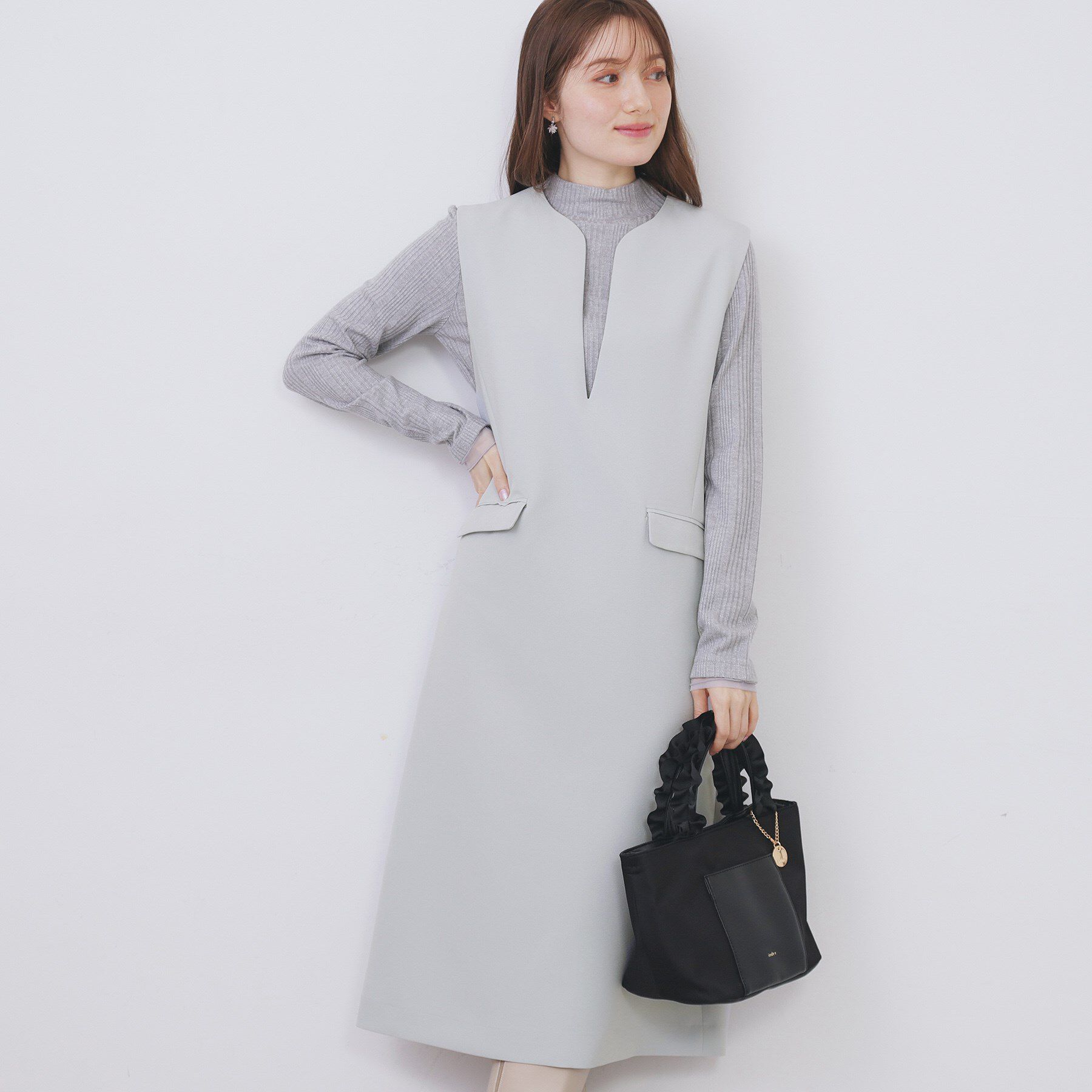 index「キーネックジャンスカ【洗濯機OK/防シワ/イージーアイロン】」|ワンピース|サックスブルー(09