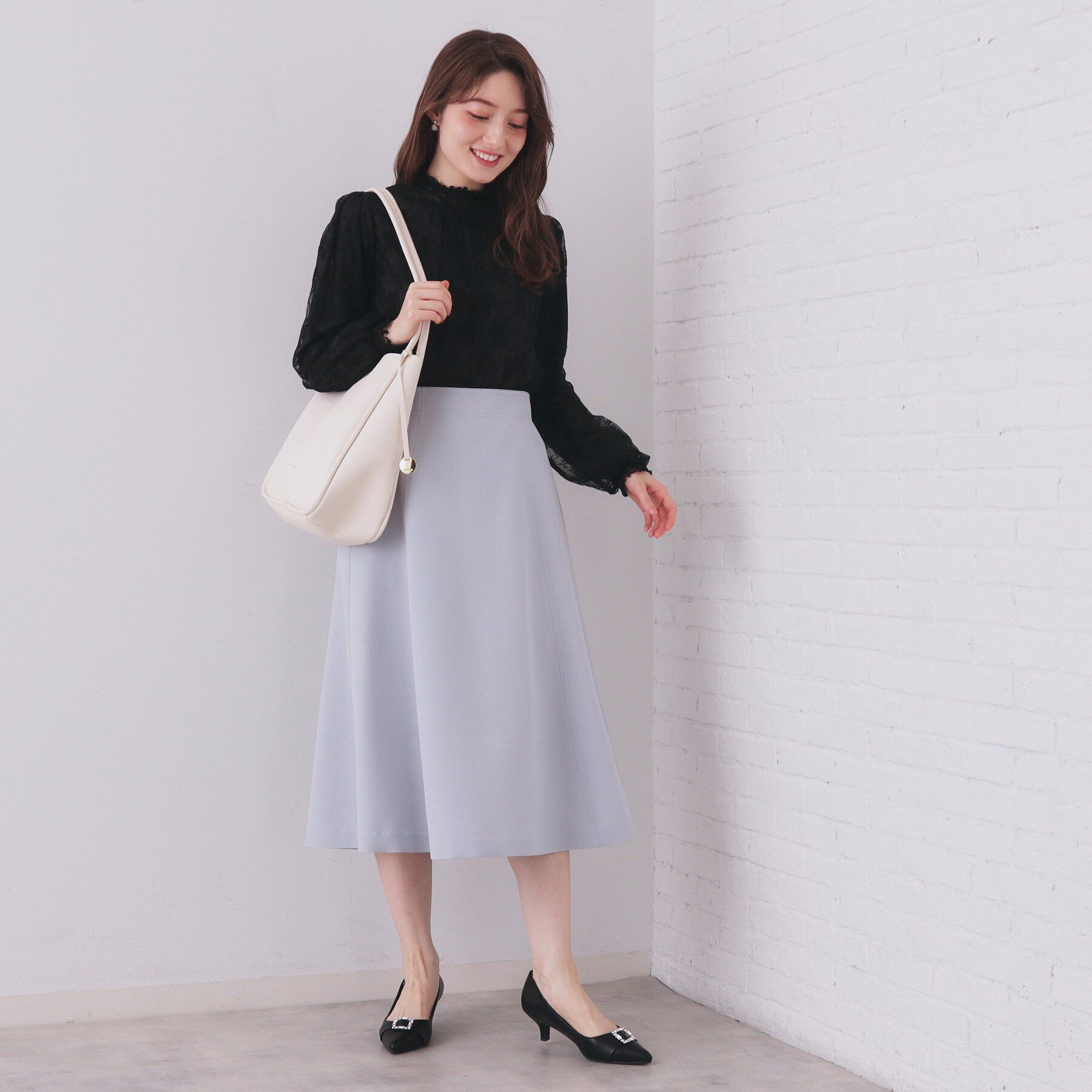 index「フリルハイネックレーストップス【洗濯機OK】」|シャツ・ブラウス|