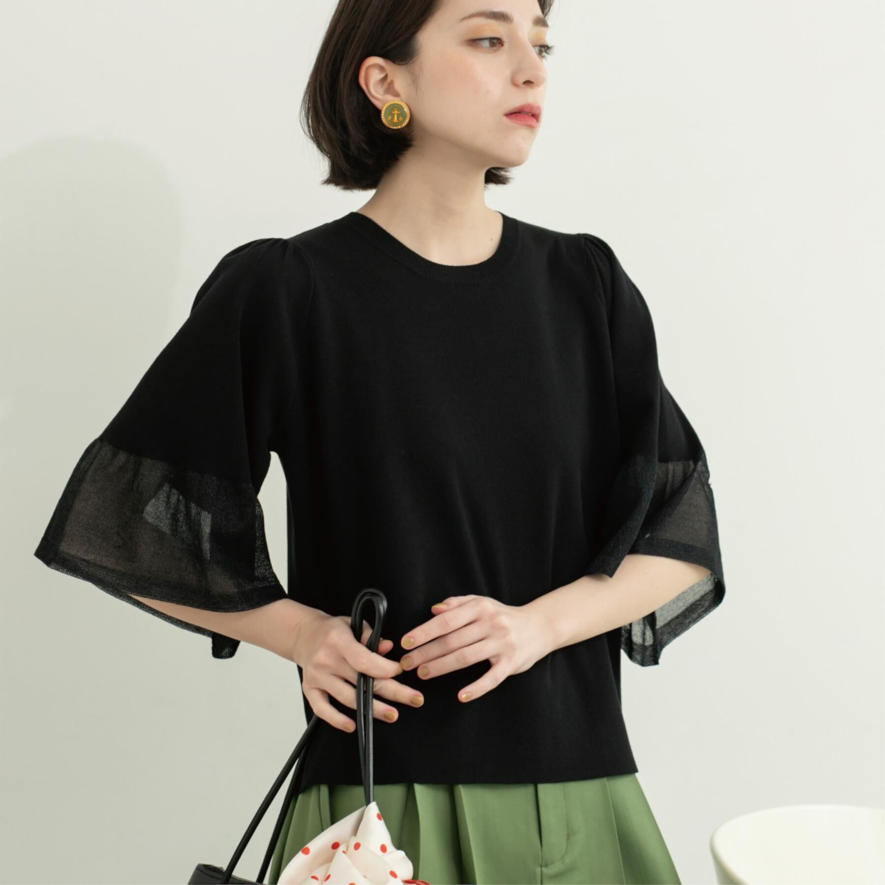 OPAQUE.CLIP「《5色展開》シアーフレアスリーブニット【洗濯機洗い可】」|ニット・セーター|