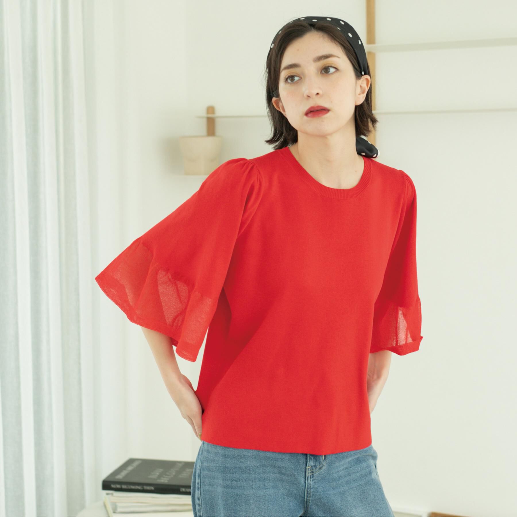 OPAQUE.CLIP「《5色展開》シアーフレアスリーブニット【洗濯機洗い可】」|ニット・セーター|