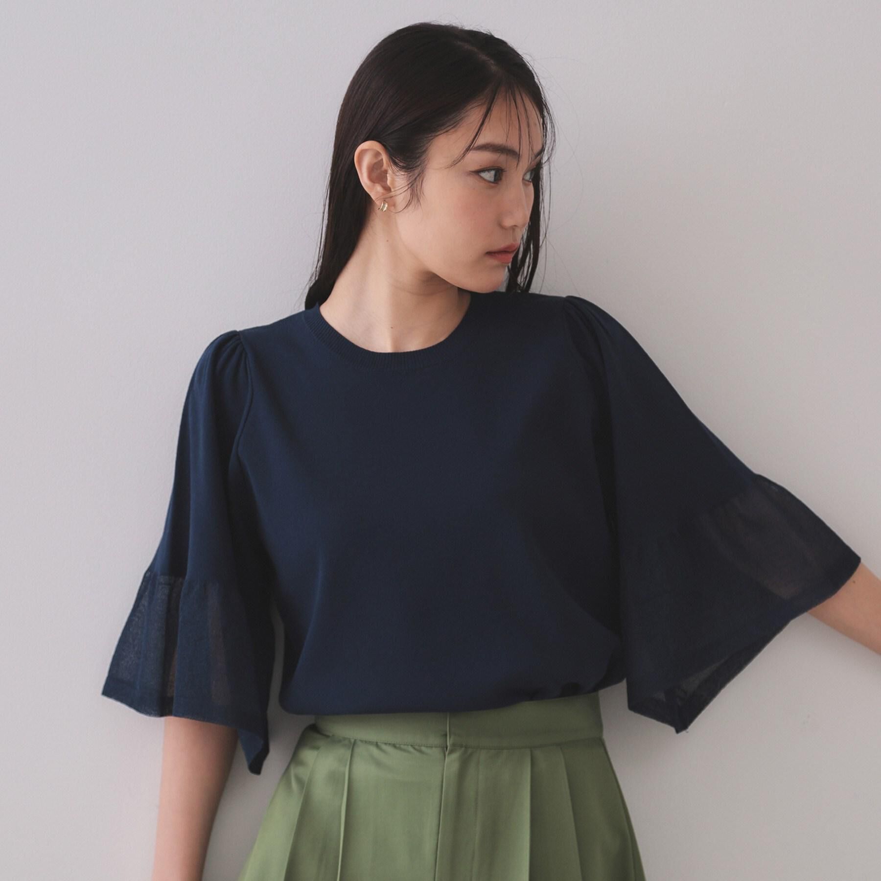 OPAQUE.CLIP「《5色展開》シアーフレアスリーブニット【洗濯機洗い可】」|ニット・セーター|