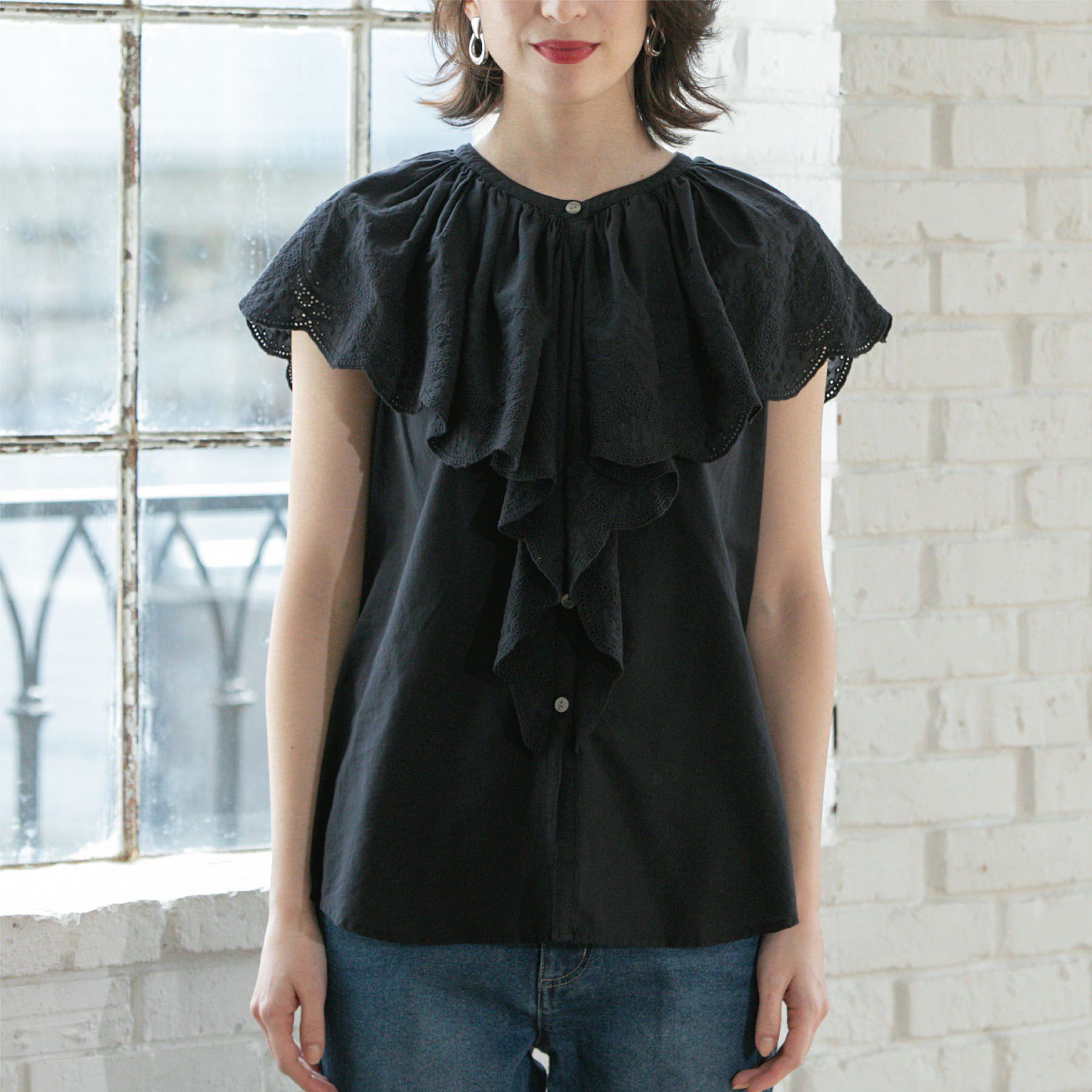 OPAQUE.CLIP「刺繍レースカラーブラウス」|シャツ・ブラウス|