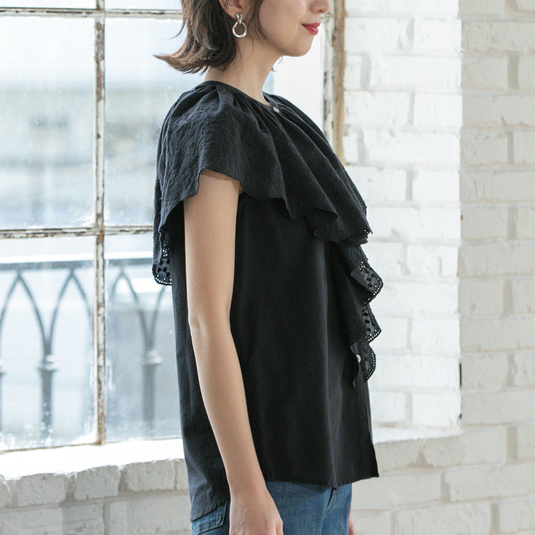 OPAQUE.CLIP「刺繍レースカラーブラウス」|シャツ・ブラウス|