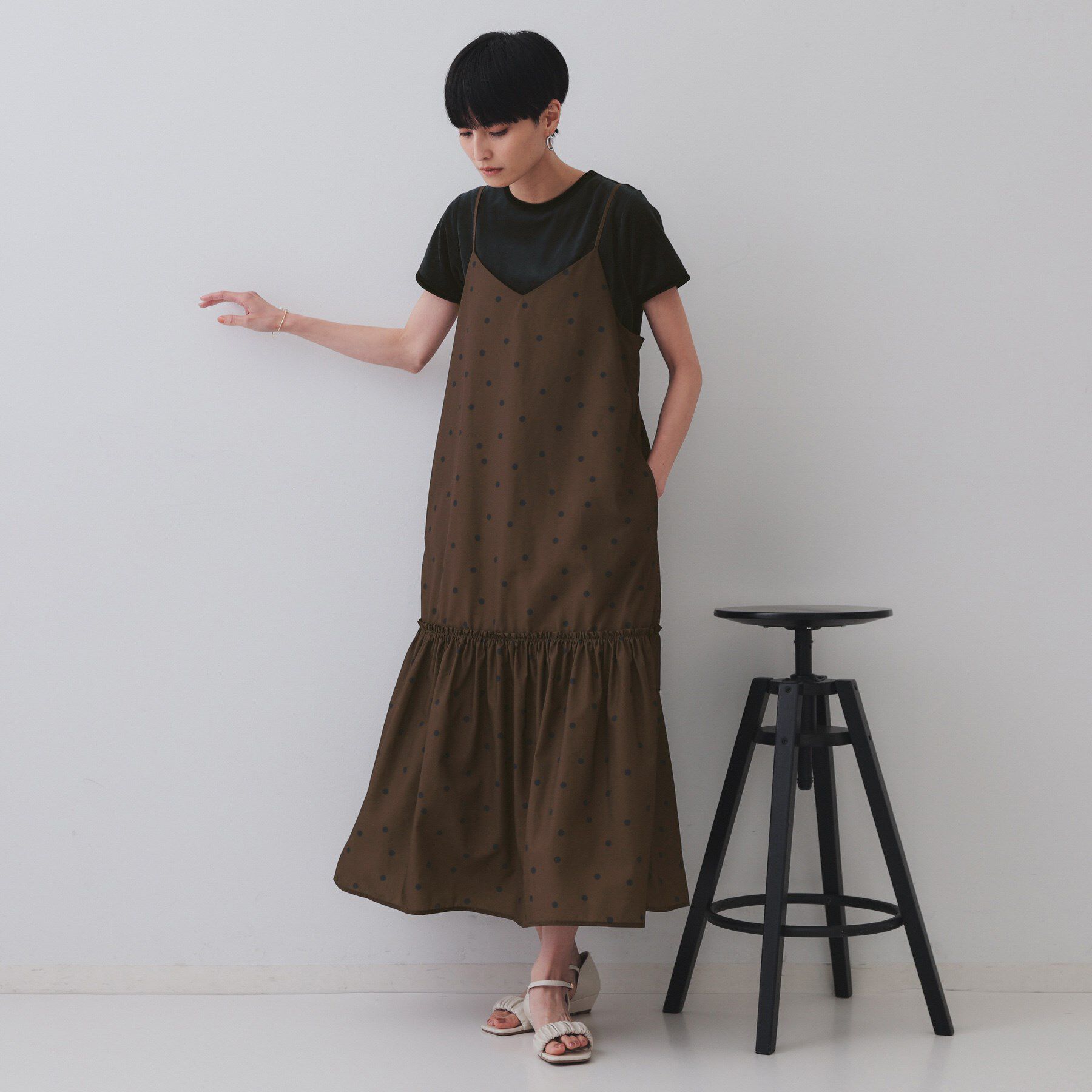 OPAQUE.CLIP「ドットプリントキャミワンピース【洗濯機洗い可】」|ワンピース|