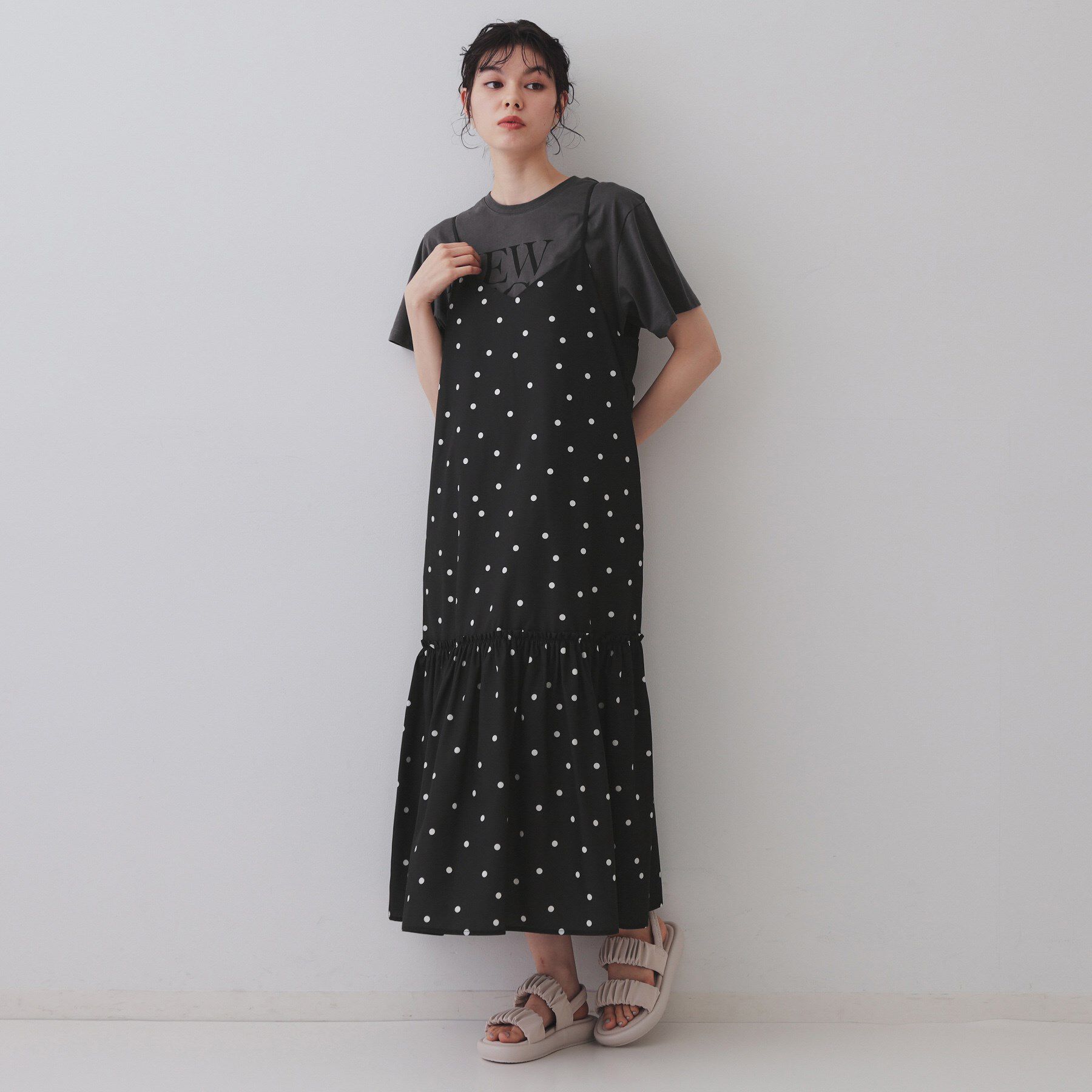 OPAQUE.CLIP「ドットプリントキャミワンピース【洗濯機洗い可】」|ワンピース|