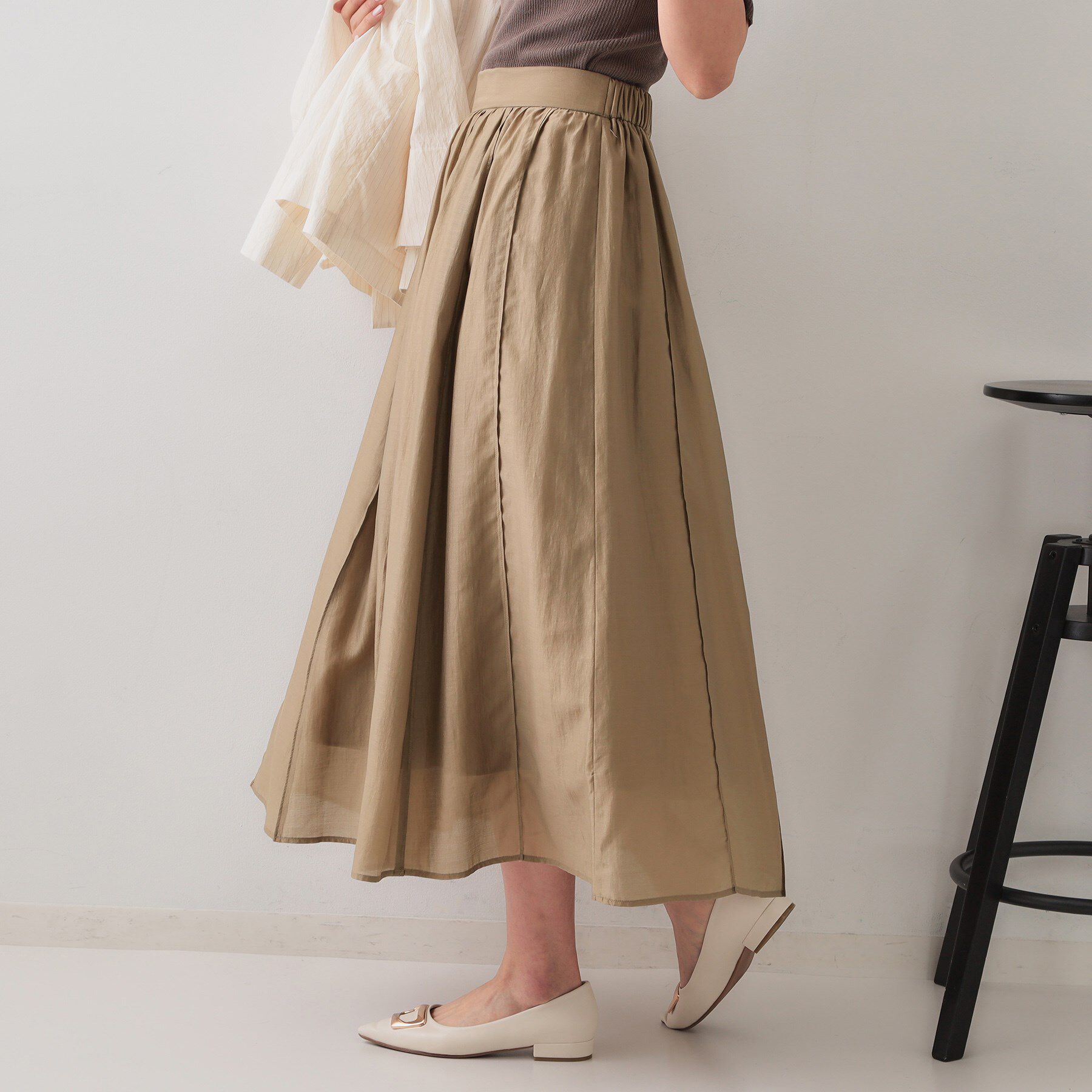 OPAQUE.CLIP「シアーピンタックフレアスカート【洗濯機洗い可】」|スカート|
