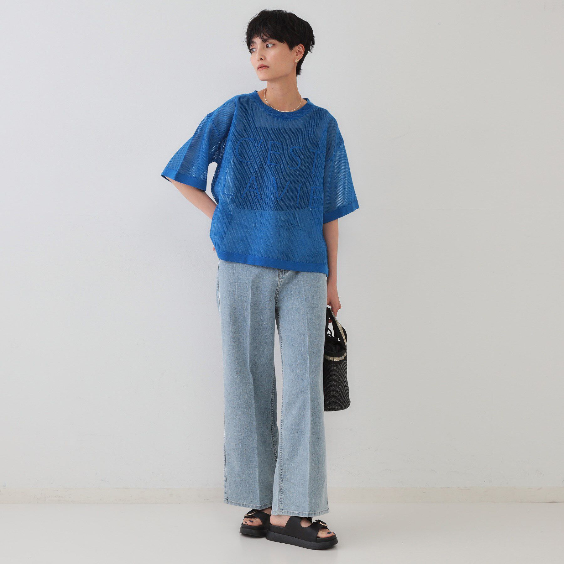 OPAQUE.CLIP「メッシュロゴニット【洗濯機洗い可】」|ニット・セーター|