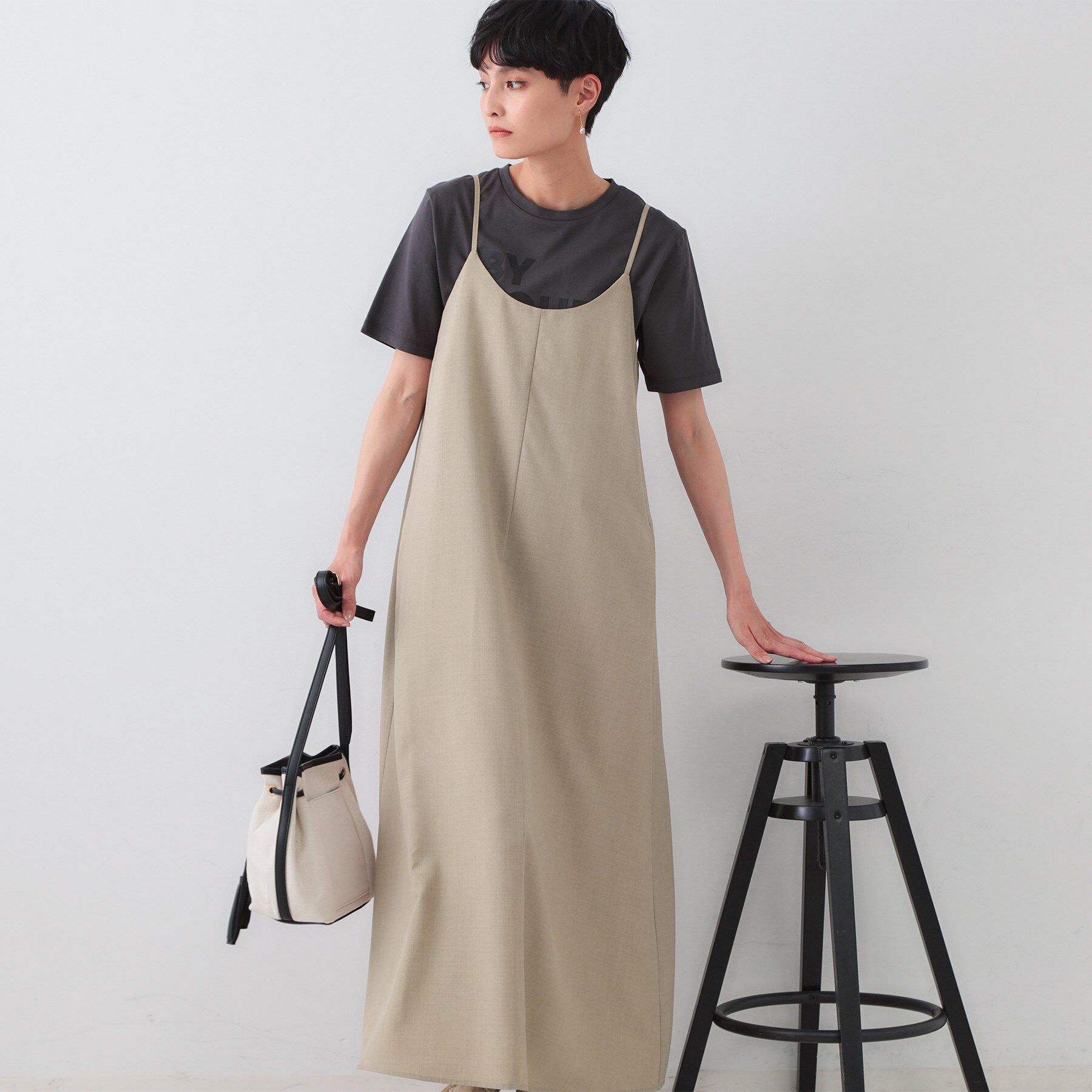 OPAQUE.CLIP「リネンライクキャミワンピース【洗濯機洗い可】」|ワンピース|ベージュ(052)