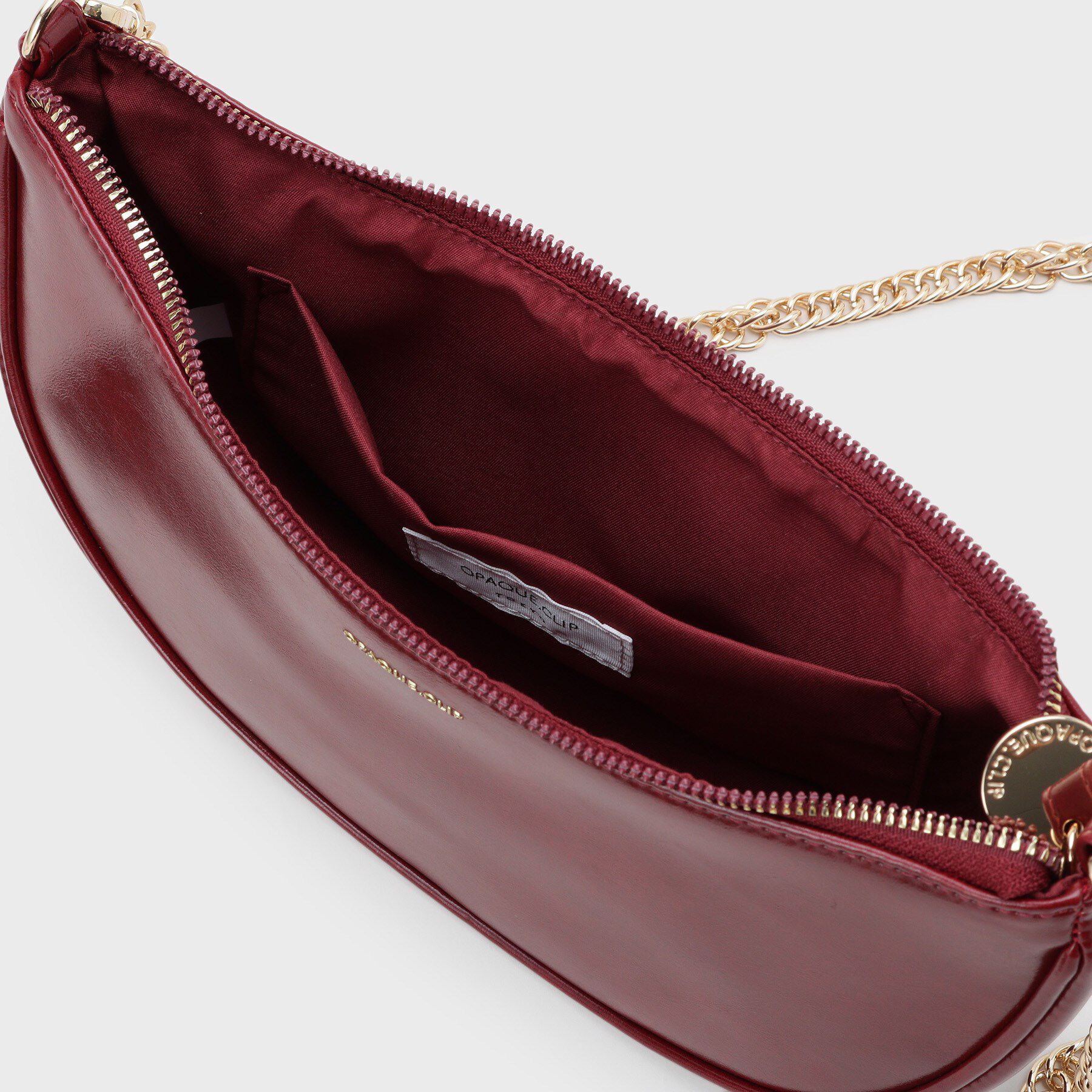 OPAQUE.CLIP「【2WAY】オイル調合皮チェーンハンドルムーンミドルバッグ」|ハンドバッグ|