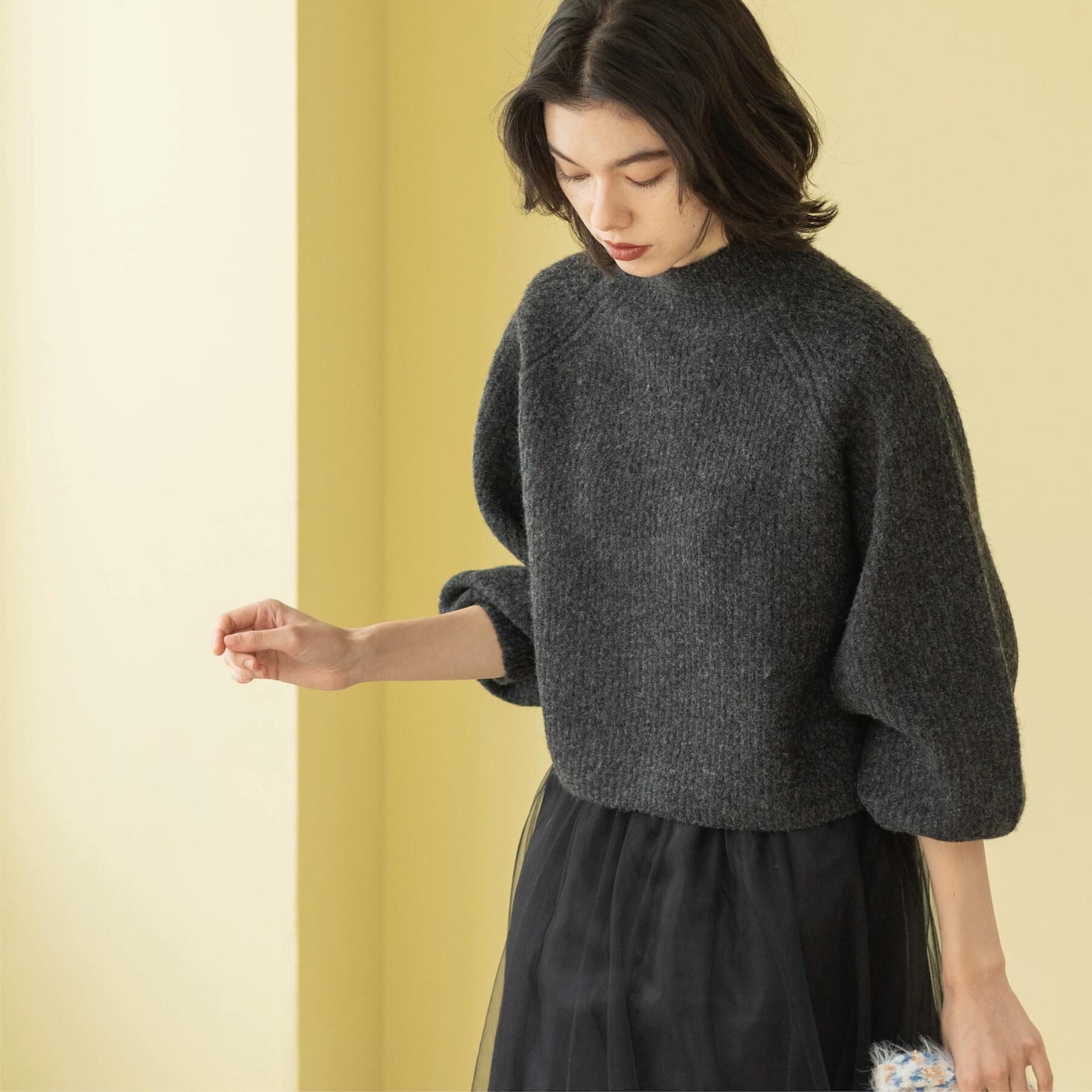 OPAQUE.CLIP「MIXミドルゲージショートあぜニット【洗濯機OK】」|ニット・セーター|