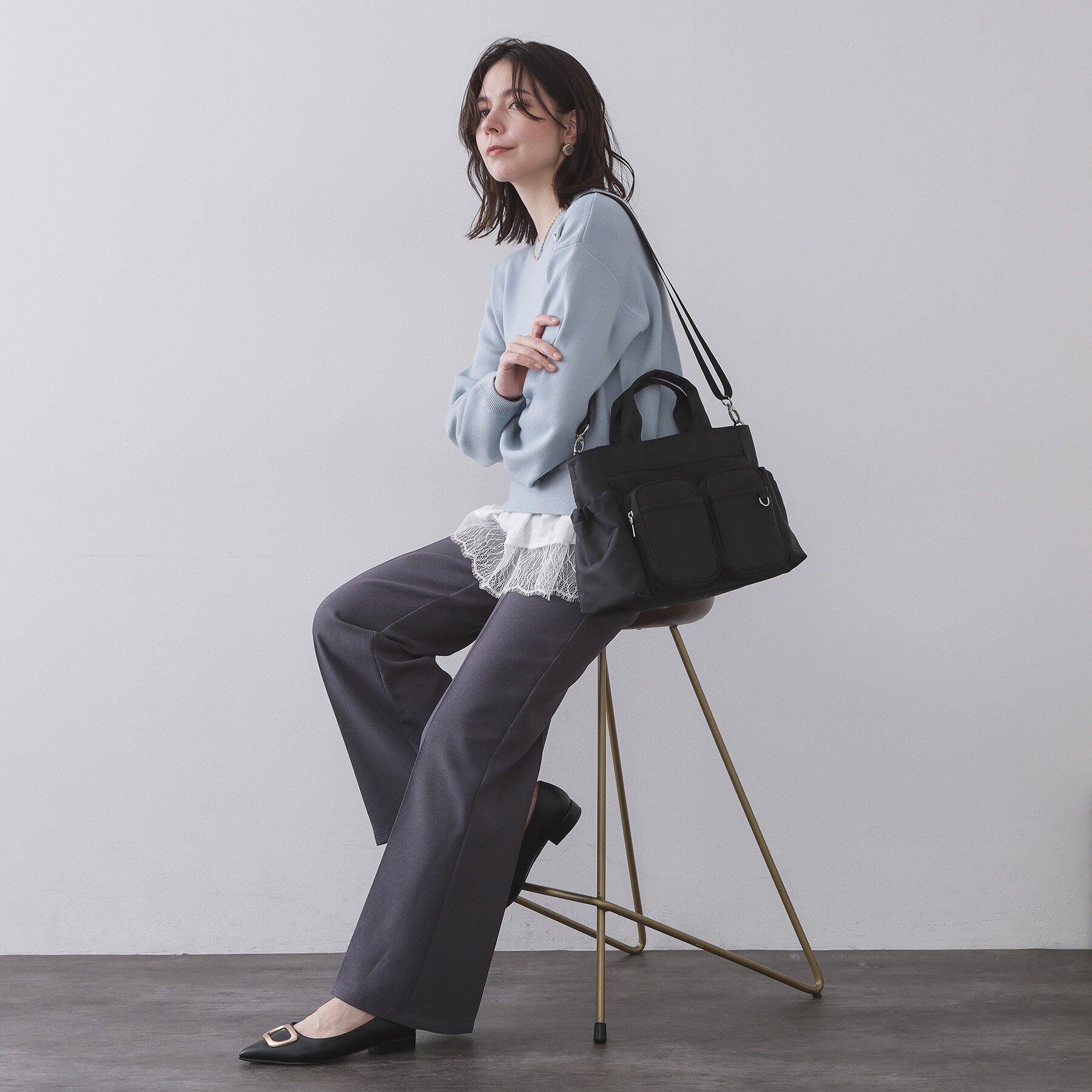 OPAQUE.CLIP「フロントWポケット3層デザインミドルトートバッグ【2WAY／マルチポケット】」|トートバッグ|