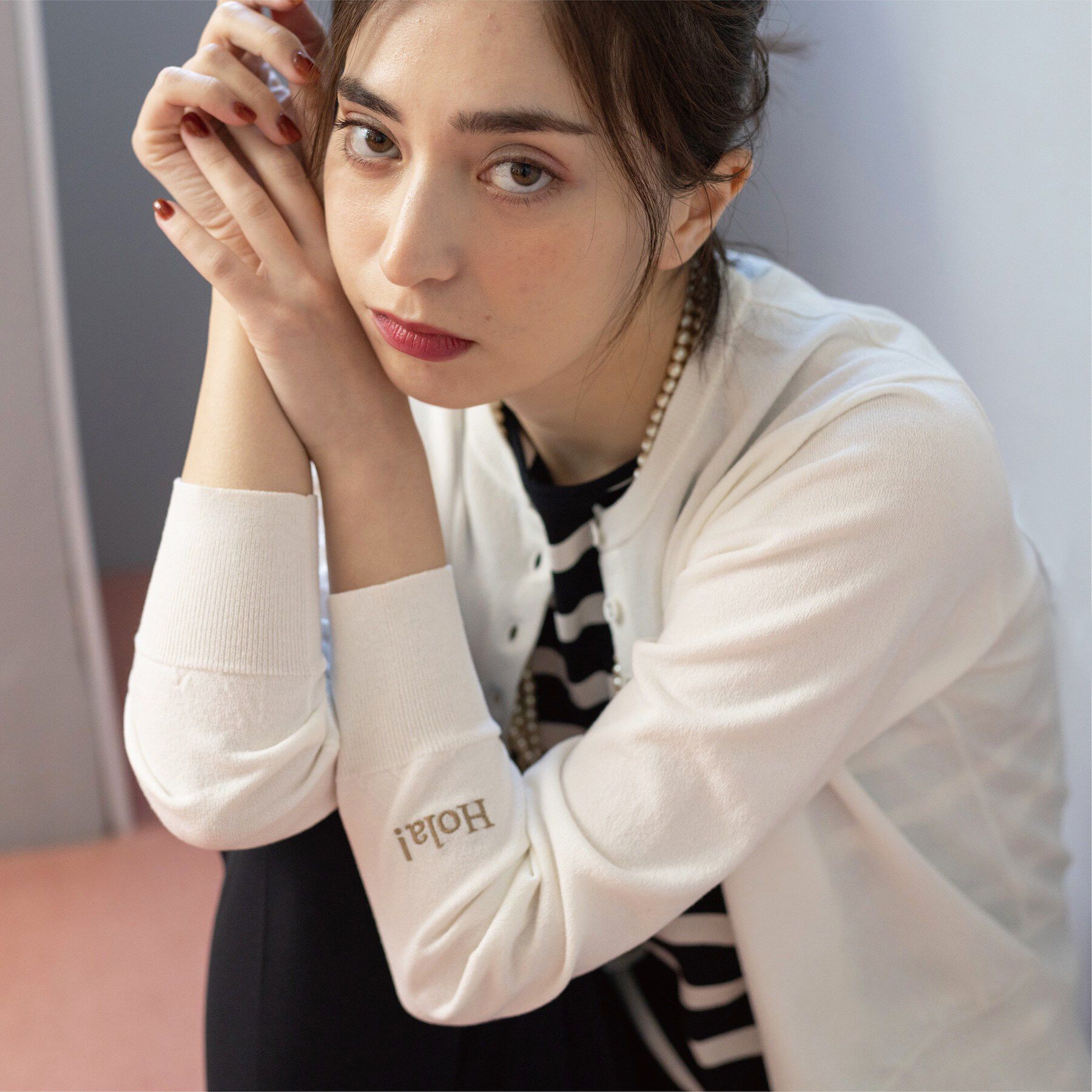 OPAQUE.CLIP「多ボタン 袖口刺繍クルーネックカーディガン」|カーディガン|