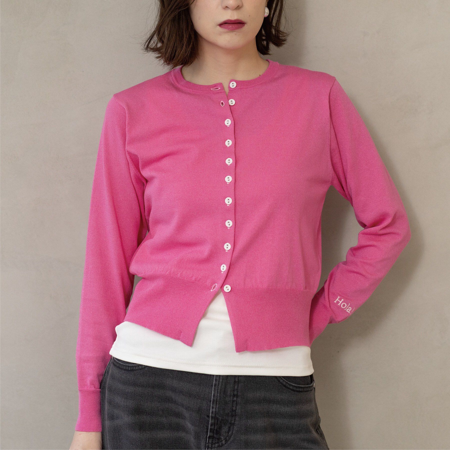 OPAQUE.CLIP「多ボタン 袖口刺繍クルーネックカーディガン」|カーディガン|