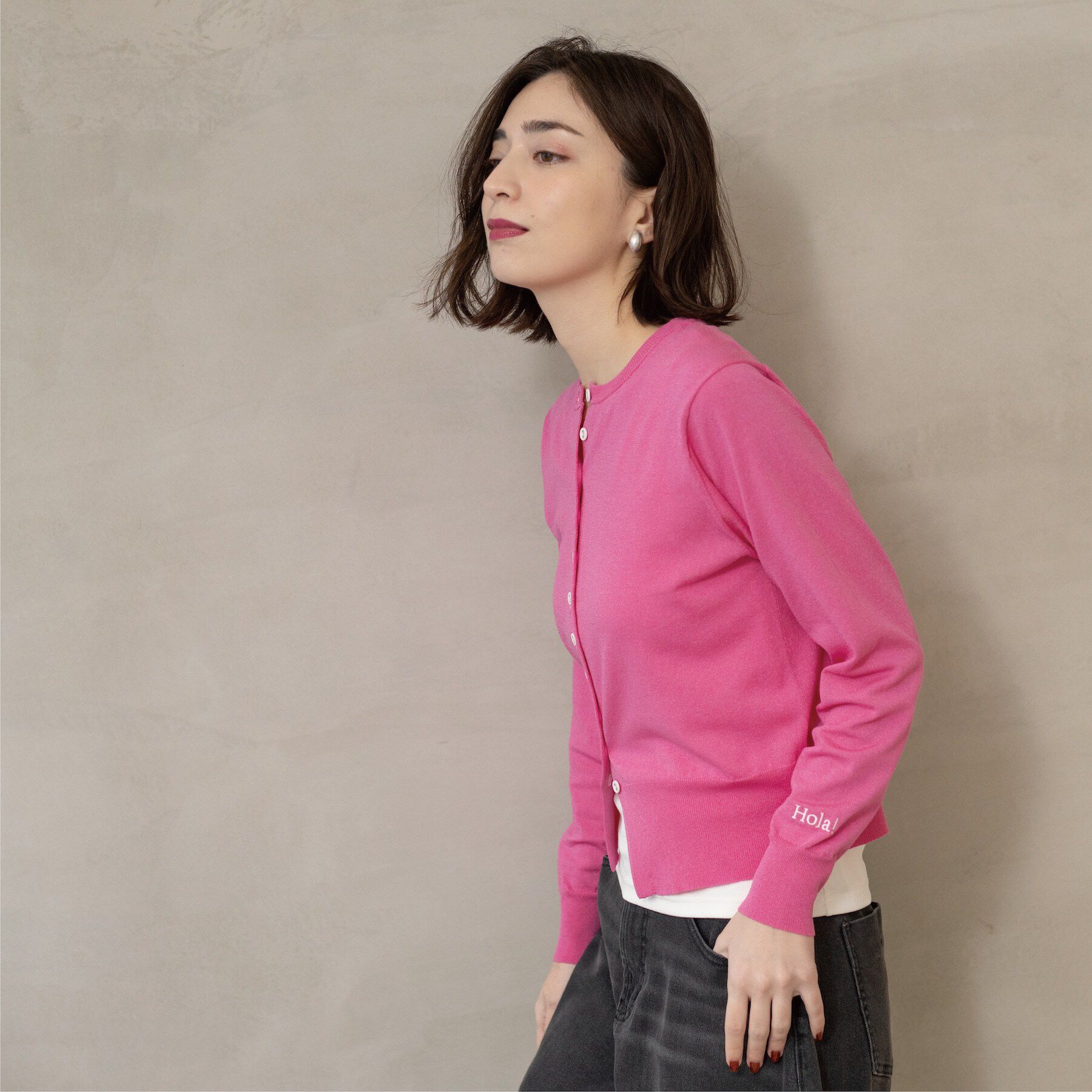 OPAQUE.CLIP「多ボタン 袖口刺繍クルーネックカーディガン」|カーディガン|