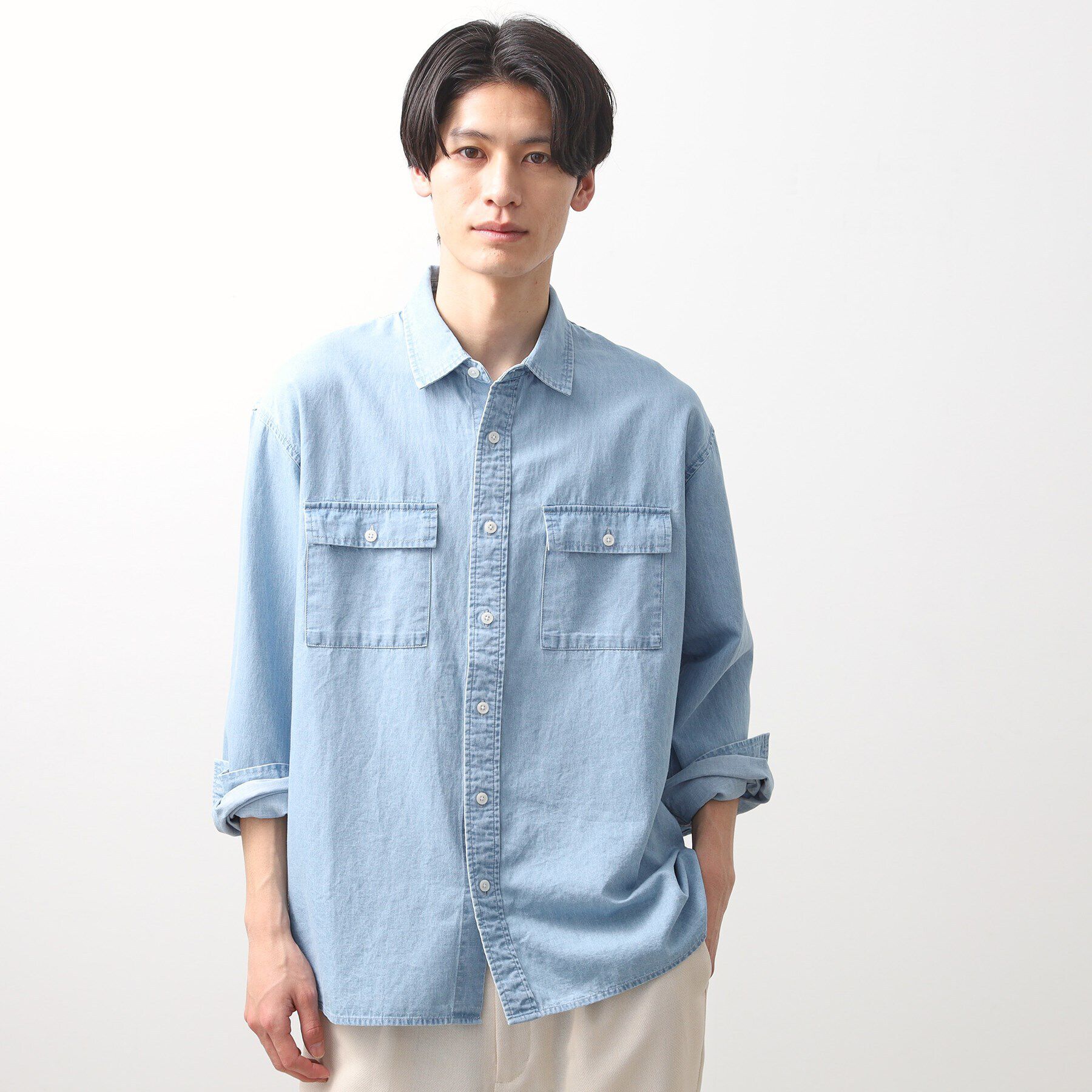 THE SHOP TK「リネンブレンドデニムシャツ」|シャツ・ブラウス|サックスブルー(09