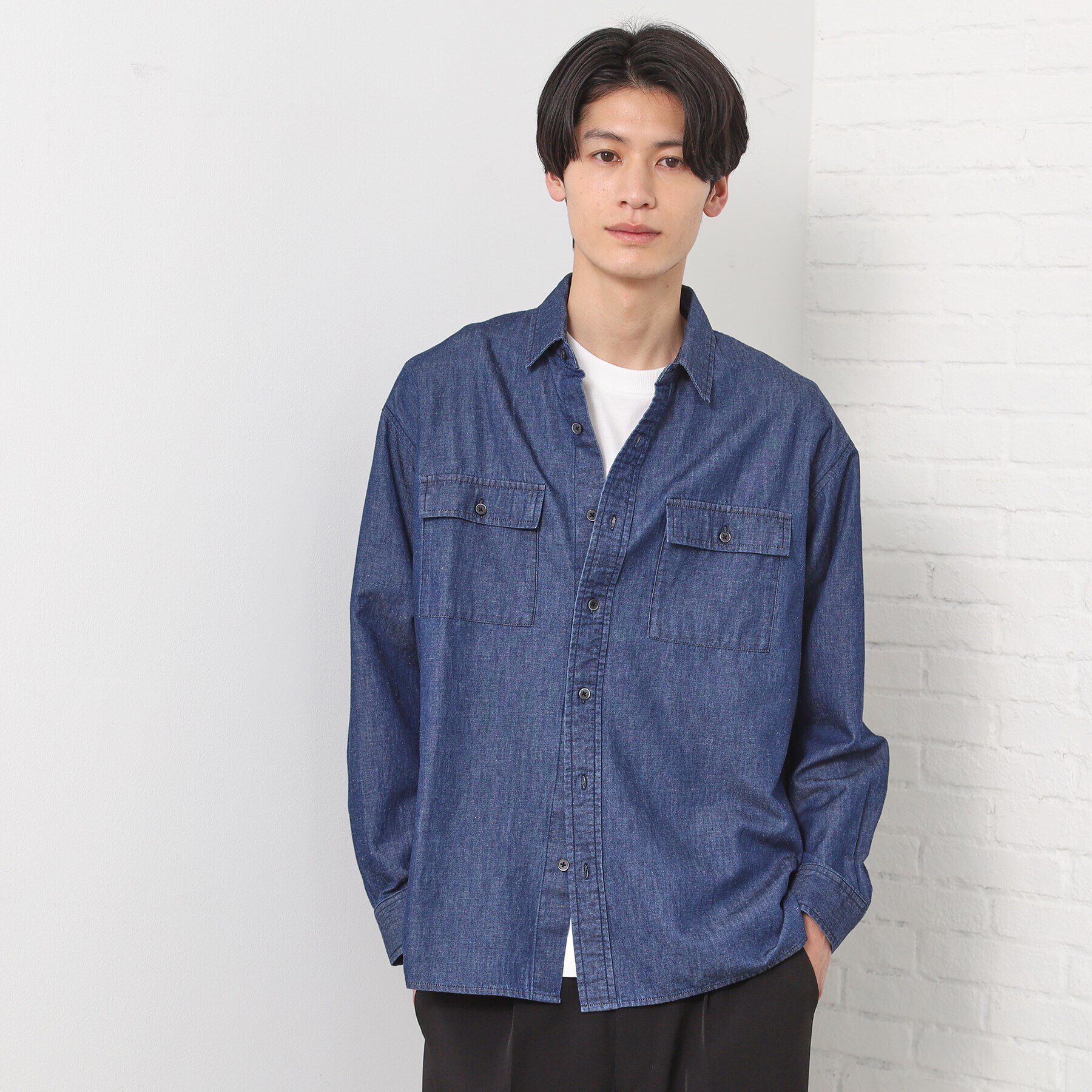 THE SHOP TK「リネンブレンドデニムシャツ」|シャツ・ブラウス|ネイビー(094)