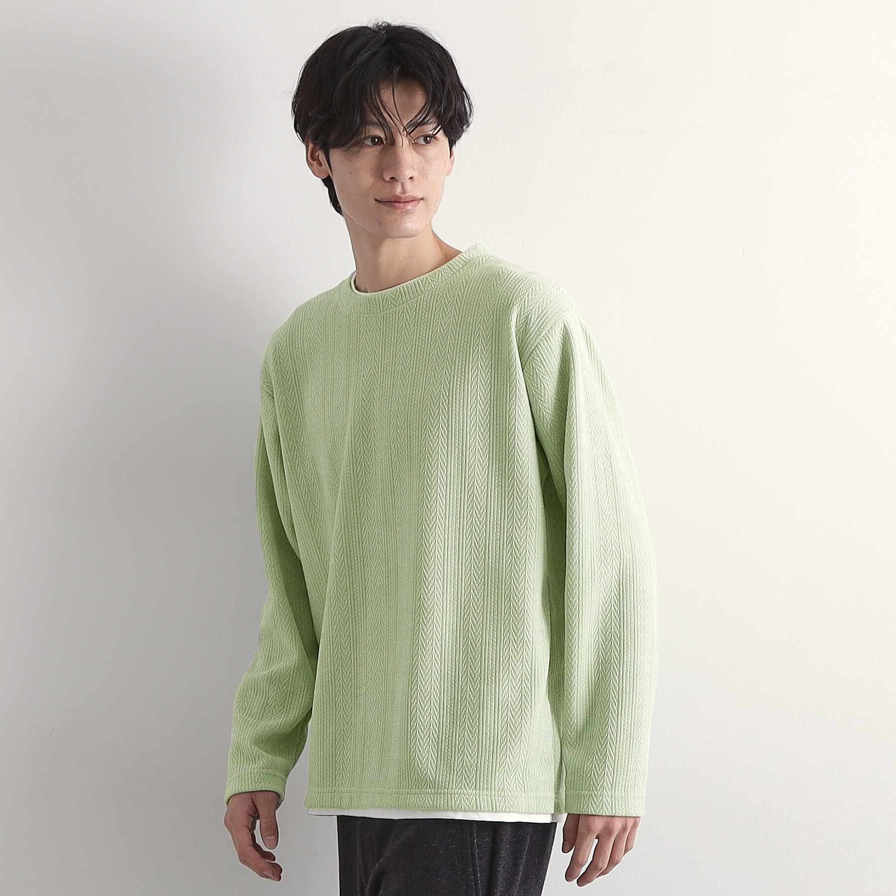 THE SHOP TK「【心地良い、滑らかさ】レイヤード風ケーブル ニットソー 【洗濯機OK】」|Tシャツ・カットソー|