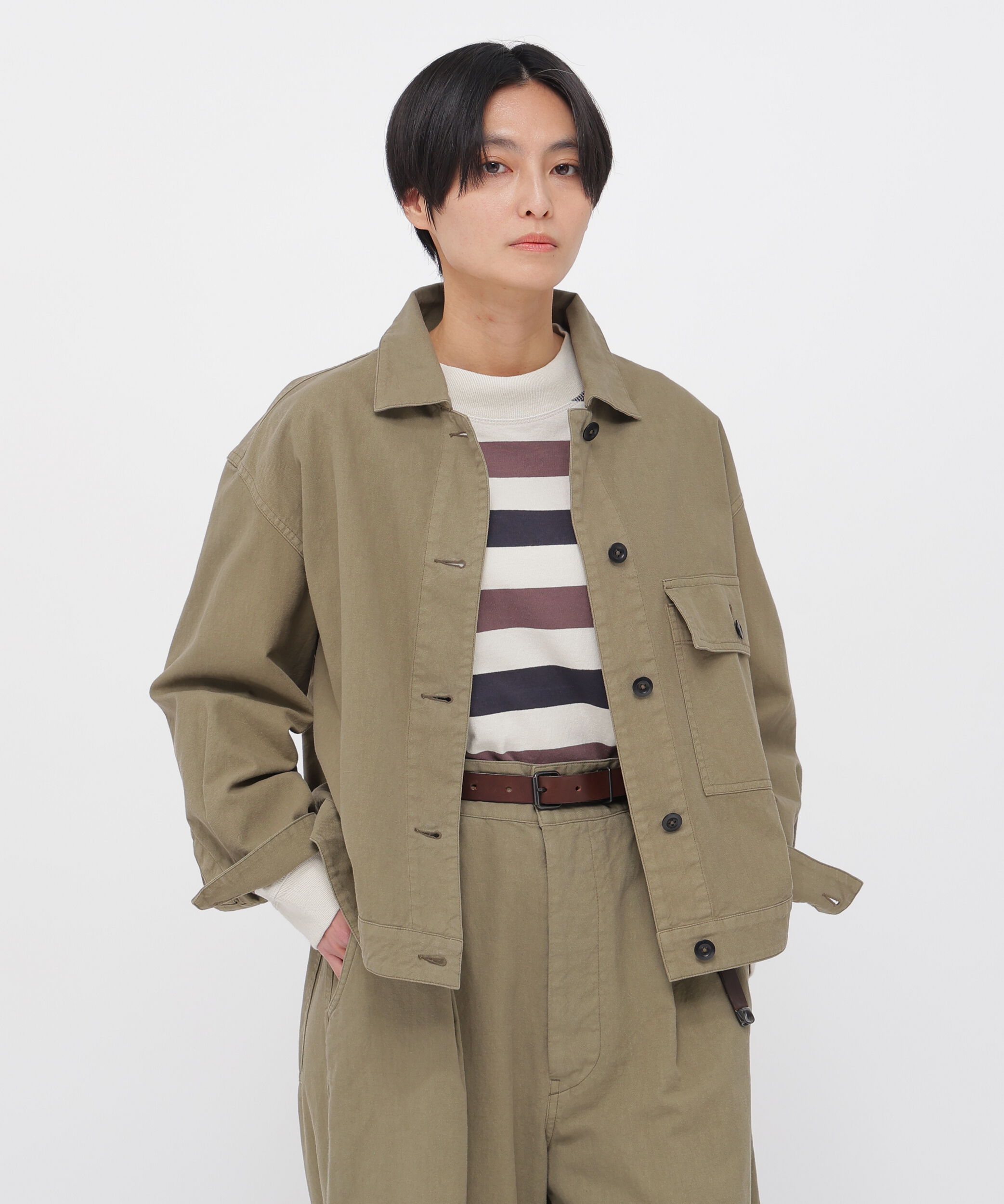 MHL.「BELGIAN LINEN COTTON PLAINWEAVE BLOUSON」|ブルゾン・スタジャン|KHAKI