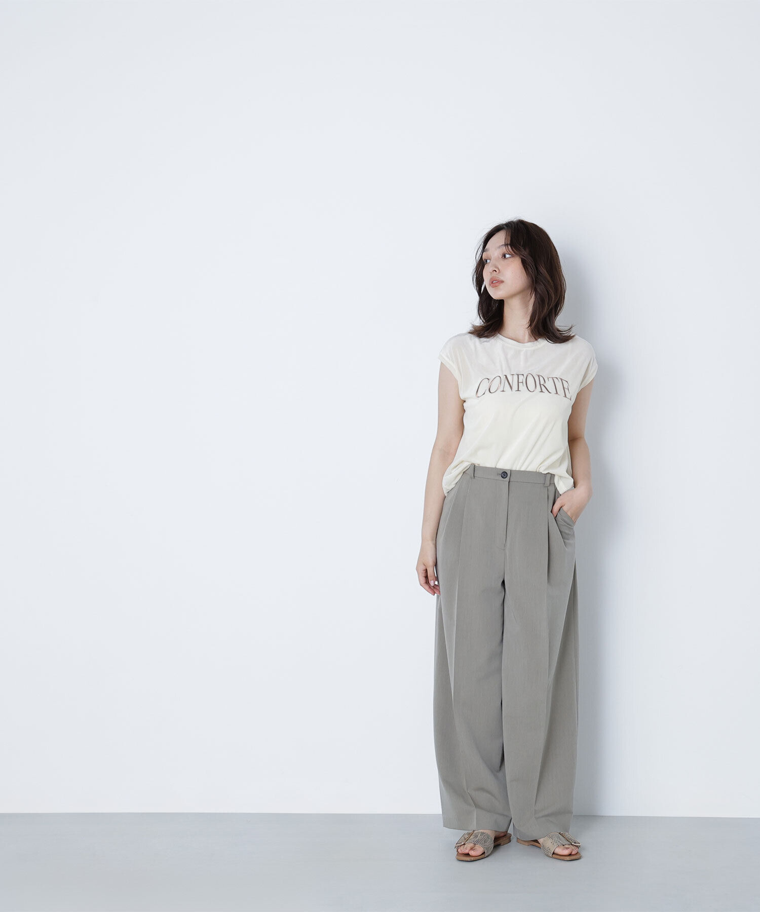  「ベロアロゴ刺繍トップス」|Tシャツ・カットソー|